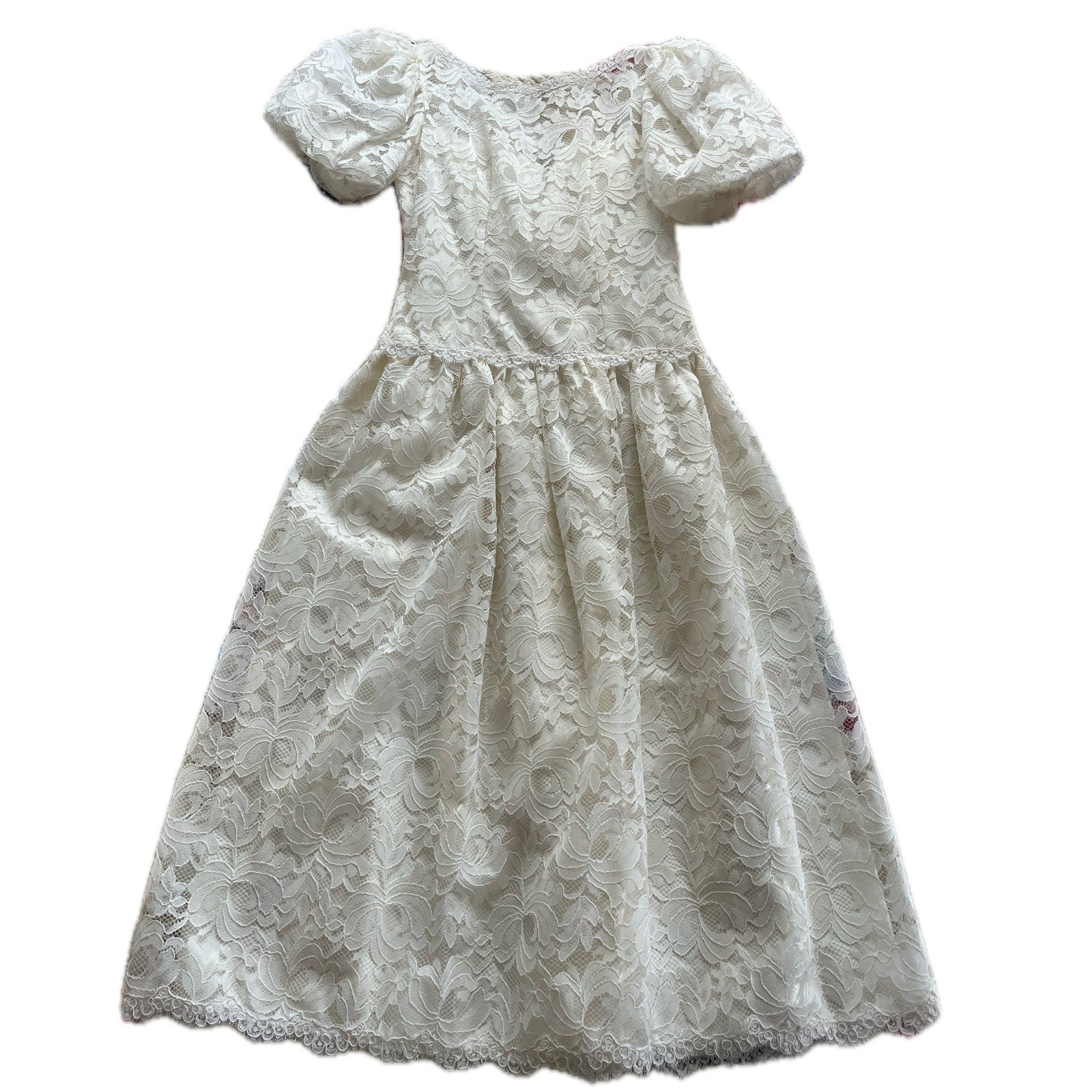 Vintage 70s Cream Floral Lace Wedding Dress Bridal Cottagecore Romantic Sz S