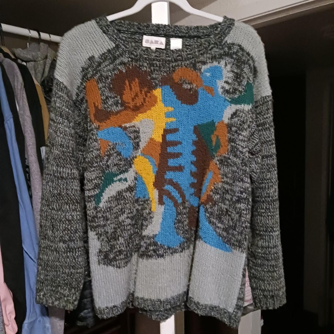 Vintage 80s Unique Eclectic Funky Pullover Sweater Acrylic Size Medium Dancing