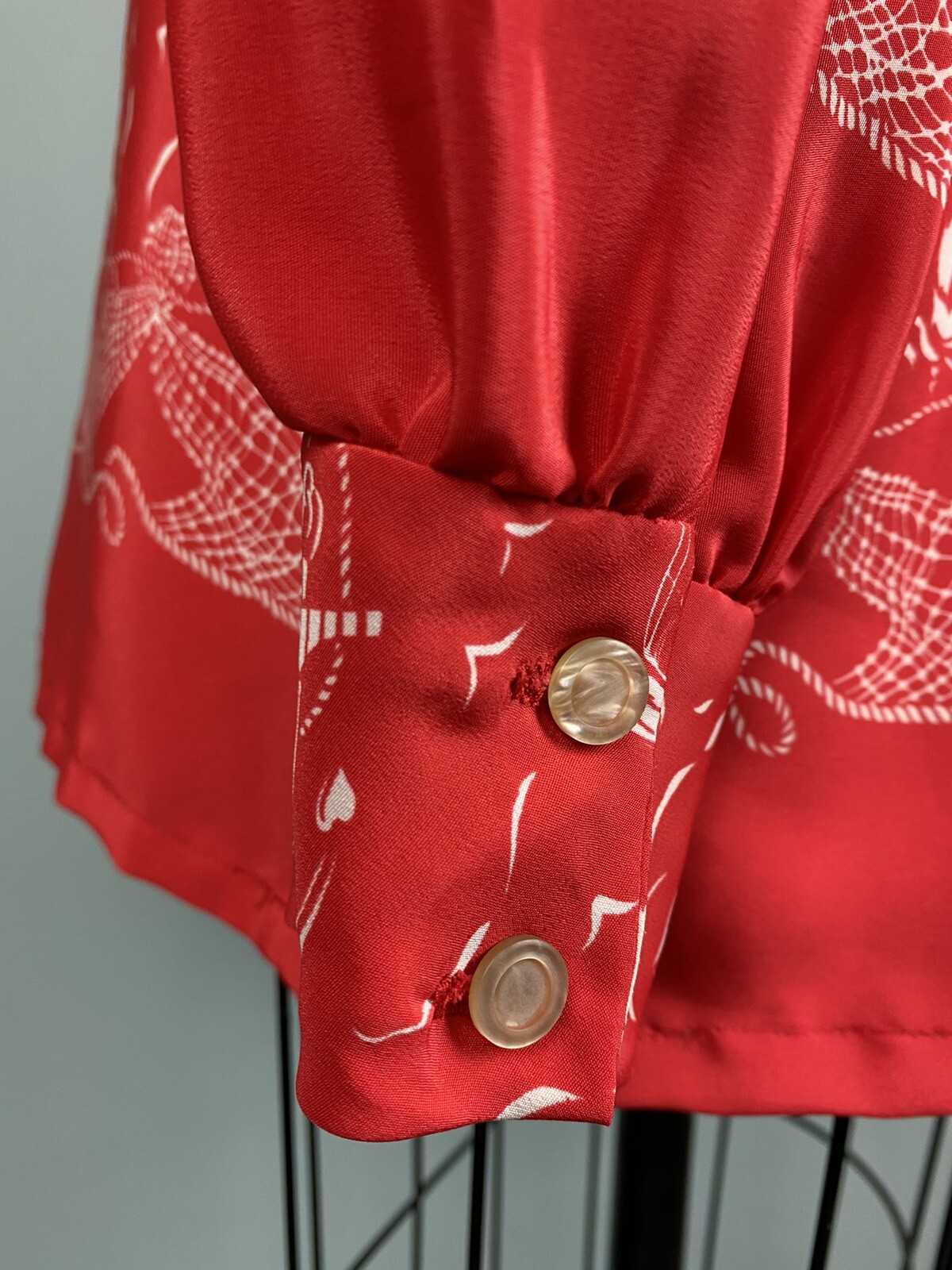 Handmade vintage blouse XL 52″ Bust EXTRA LARGE Nautical red white top tunic