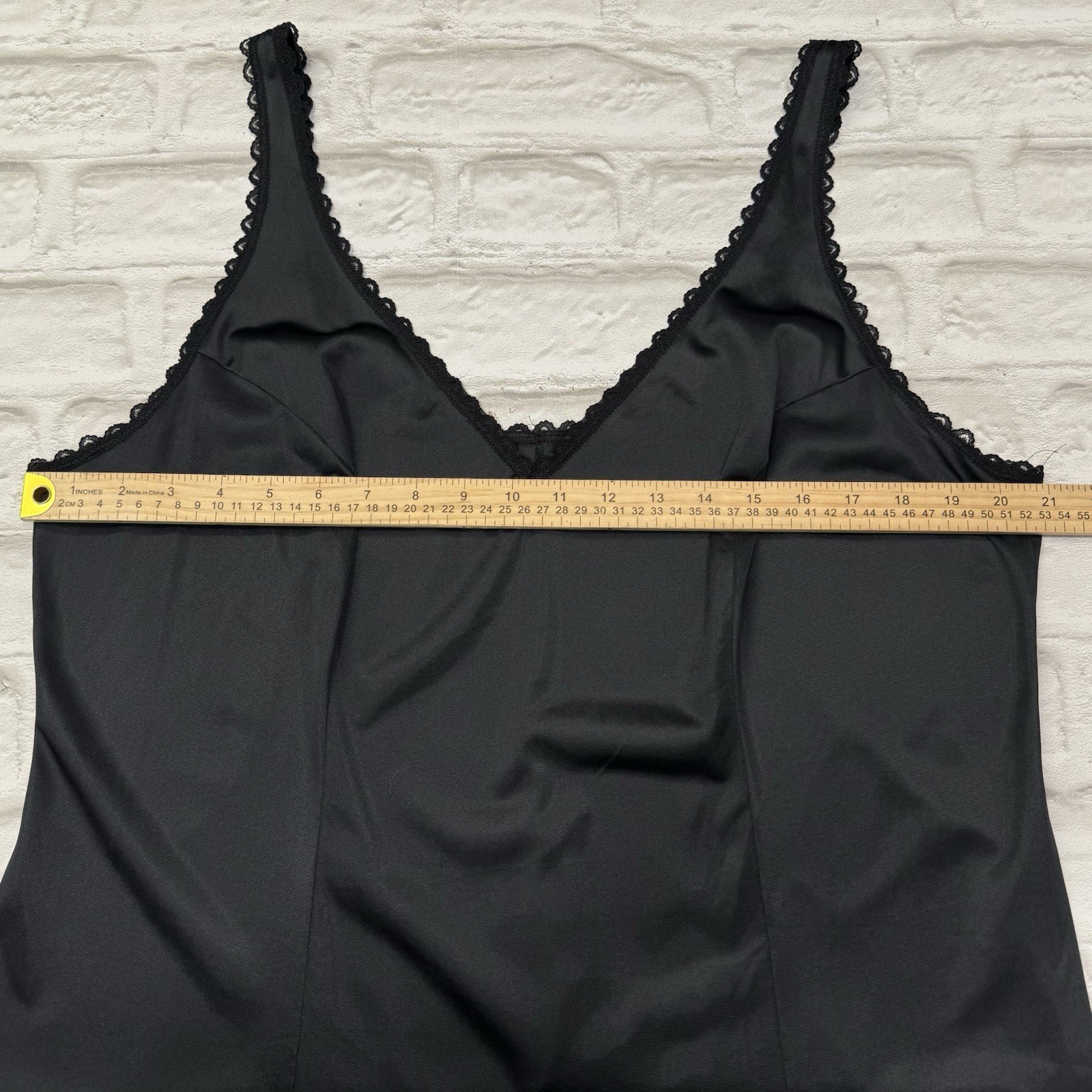 Vtg Montgomery Ward Nylon Black Wimsigoth Lace Cami Slip Top Lingerie 3X Boudoir