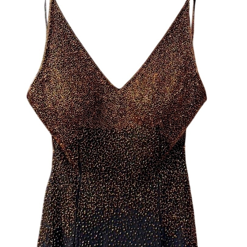 VTG Scala Dress Black Copper Gold Beaded Ombre Backless Formal Gown Silk 4