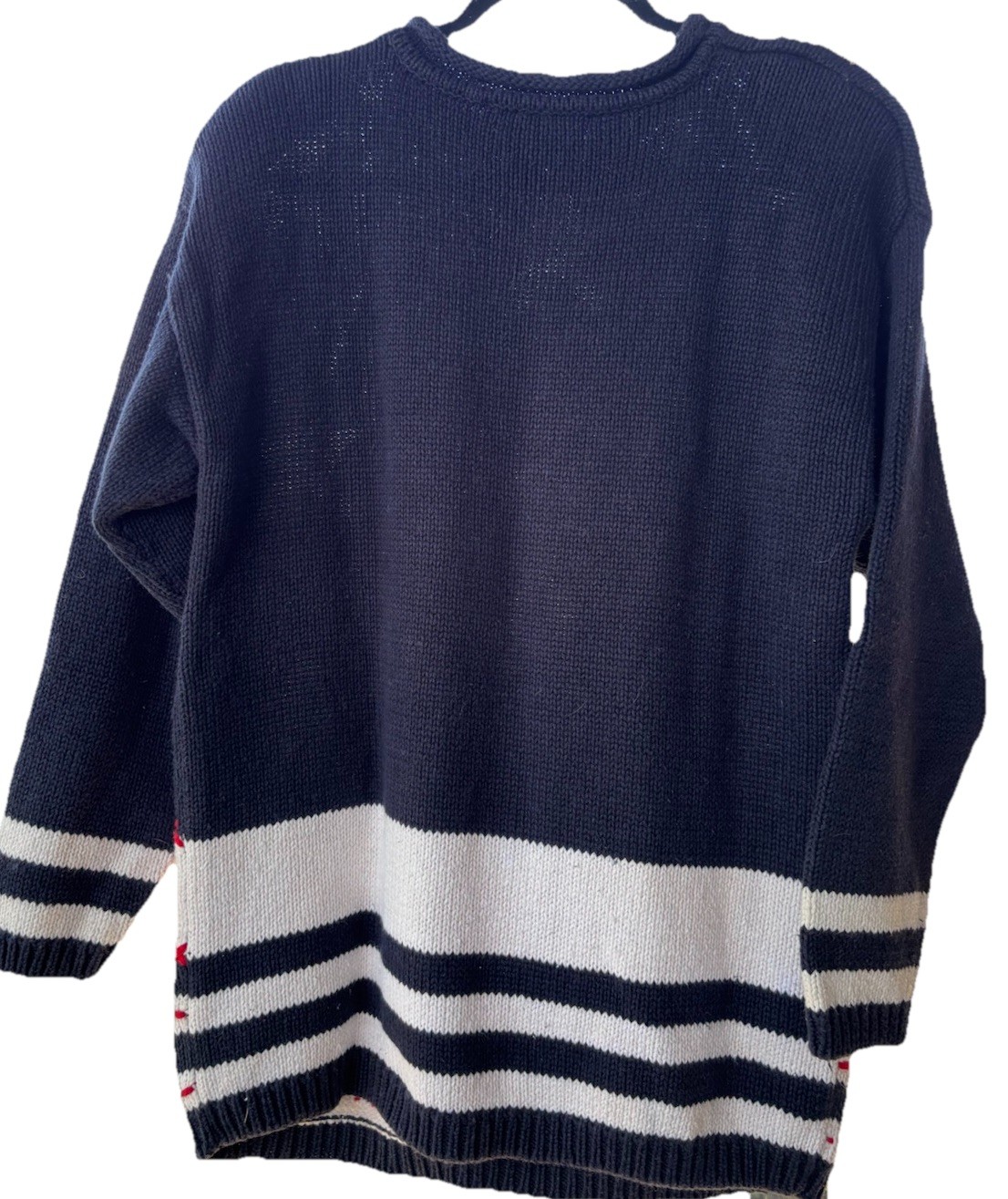 Claudia D. Star Heart Knit Sweater Womens L Navy Blue Good Vintage Americana