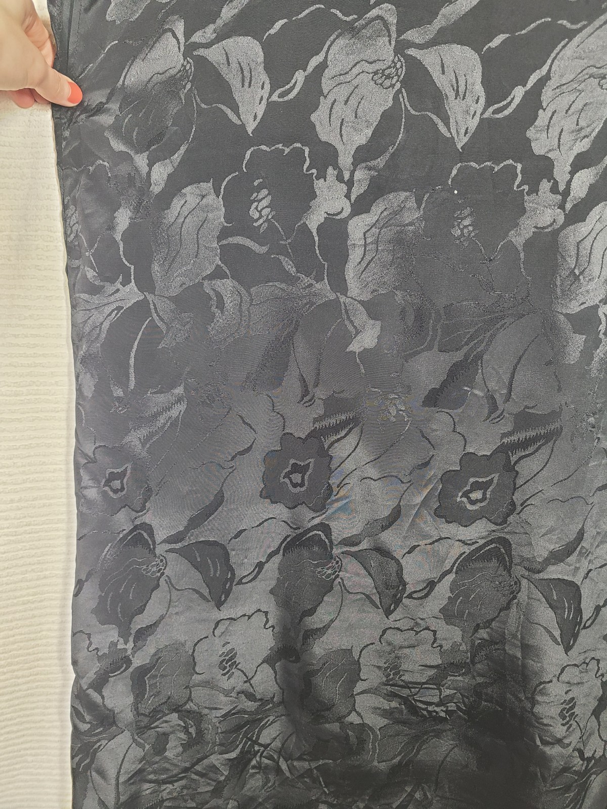 Vtg 80s Satin Dress Black Art Deco Iris Floral Print 30s Flapper Medium Take Me