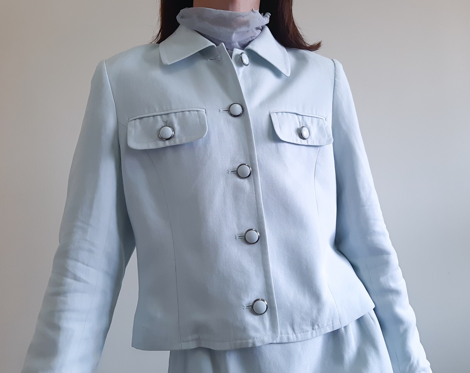 COURREGES 2 piece set Blue pastel jacket and skirt Womens Size S jacket skirt