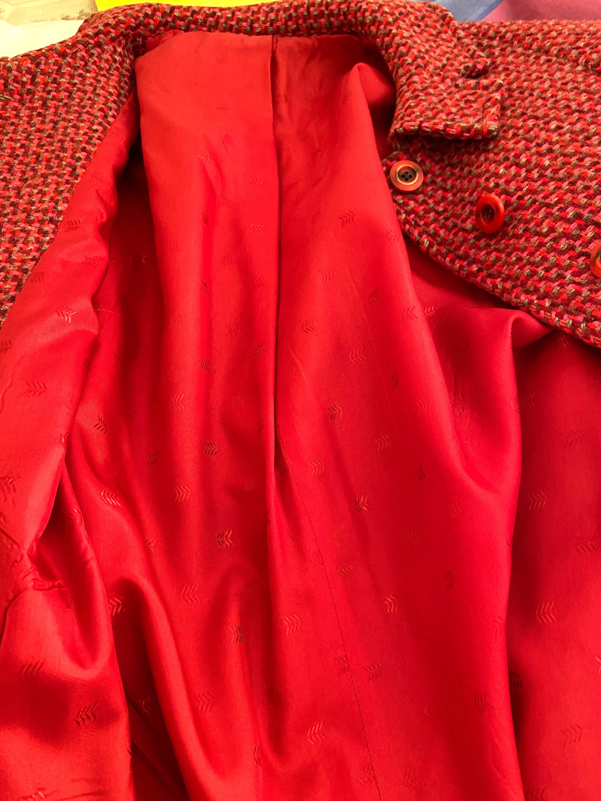 Vtg 1960’s Harris Tweed Handwoven 100% Virgin Scottish Wool Overcoat Sz M/L Red