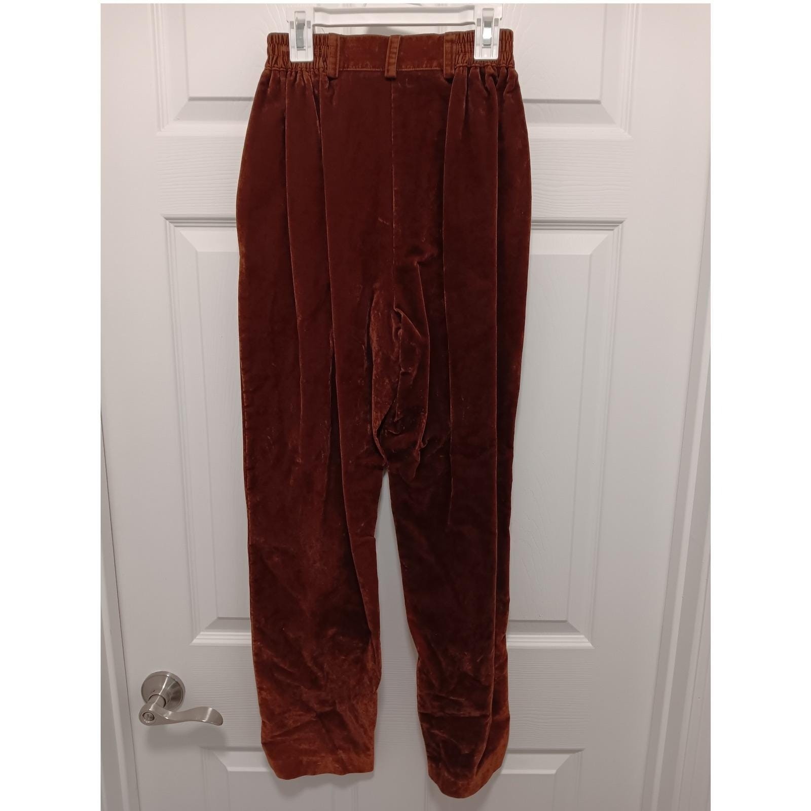 Starfire Vintage 90s Rust Brown Velvet 2 Piece Pant Suit Set Size 10 Made in USA