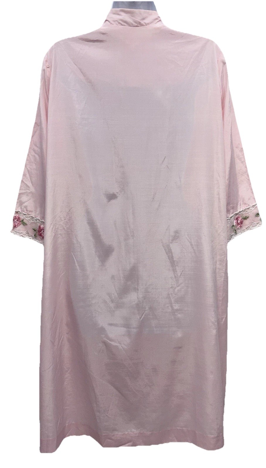 Vintage Loungees Women Size 12 Snap Button Up 3/4 Sleeve Embroidered Robe Pink