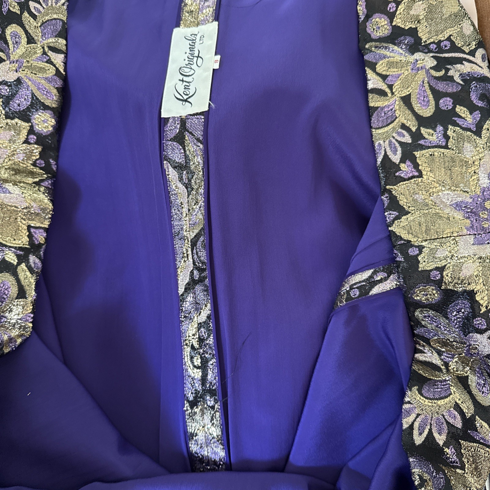 VTG Kent Originals Purple Velvet V Neck Brocade Black Gold Velvet Empire Gown