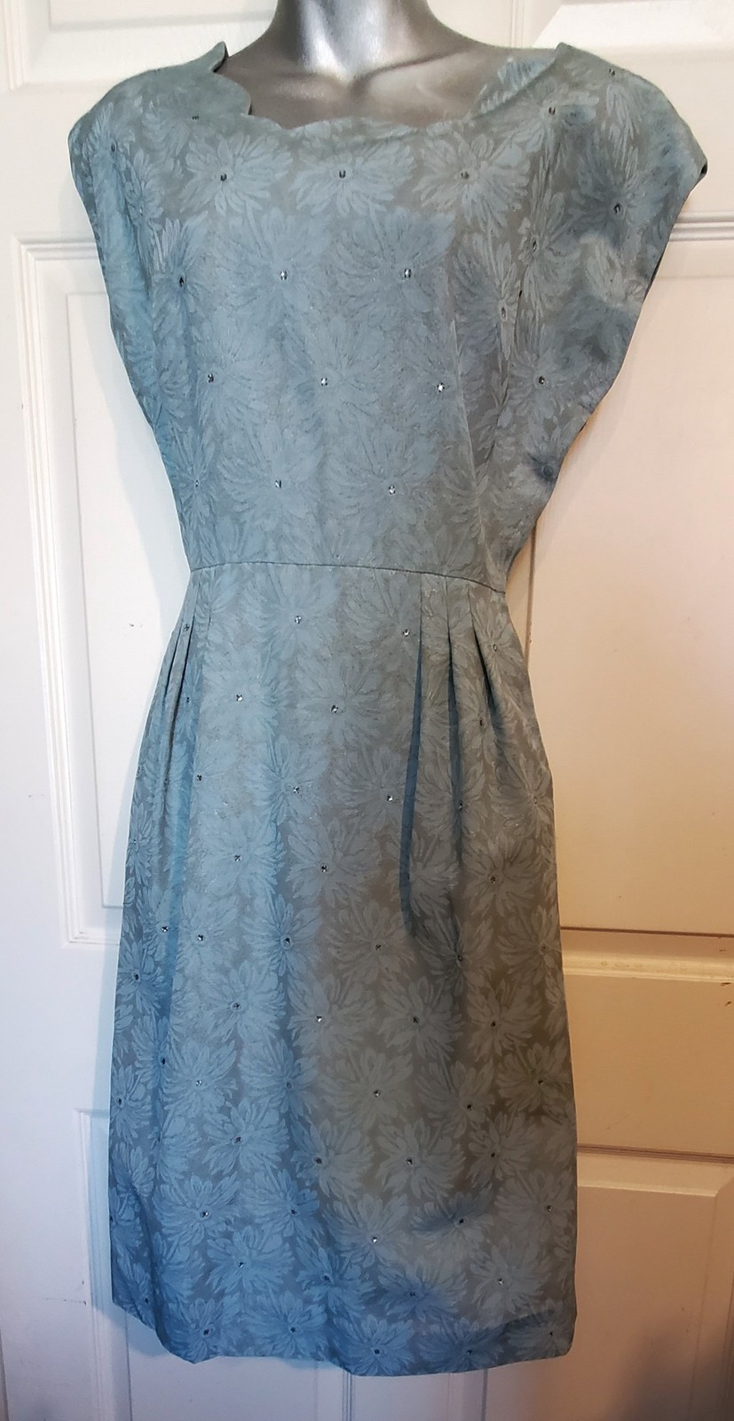 Vintage 50s Blue Silver Dress Matching Jacket Misses by Martha Manning B38 2 Pc.