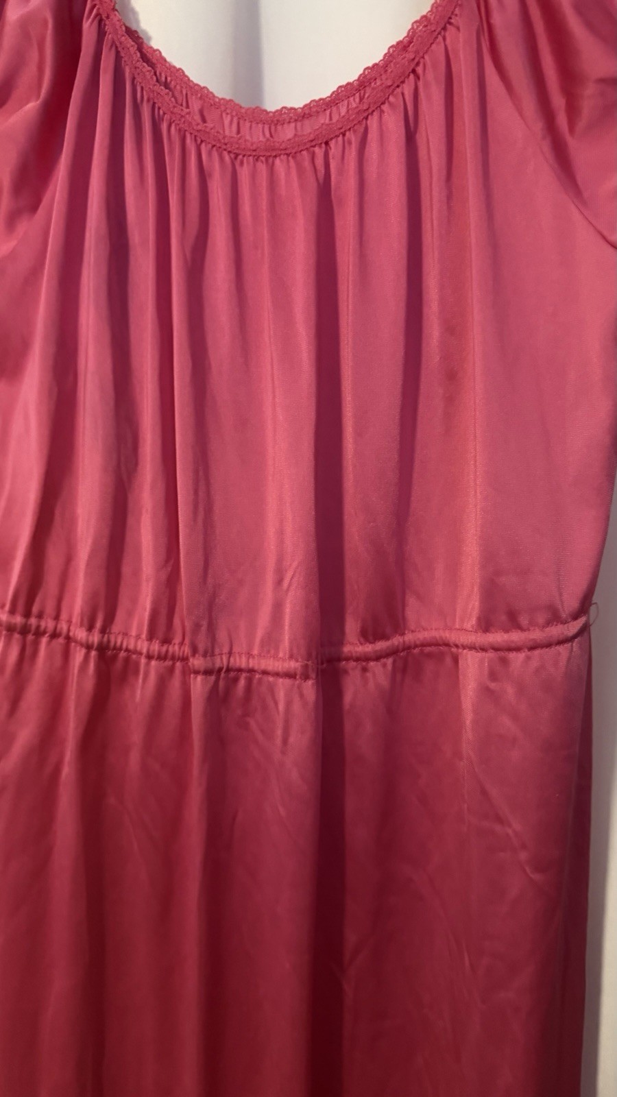 Vintage Shadowline Women’s Long Pink Nylon Nightgown Size S Short Cap Sleeve