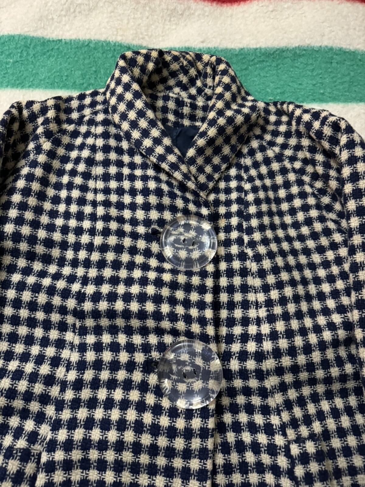 30s 40s 50s Fillmoor Plaid Coat Jacket Medium M Bakelite Clear Celluloid Buttons