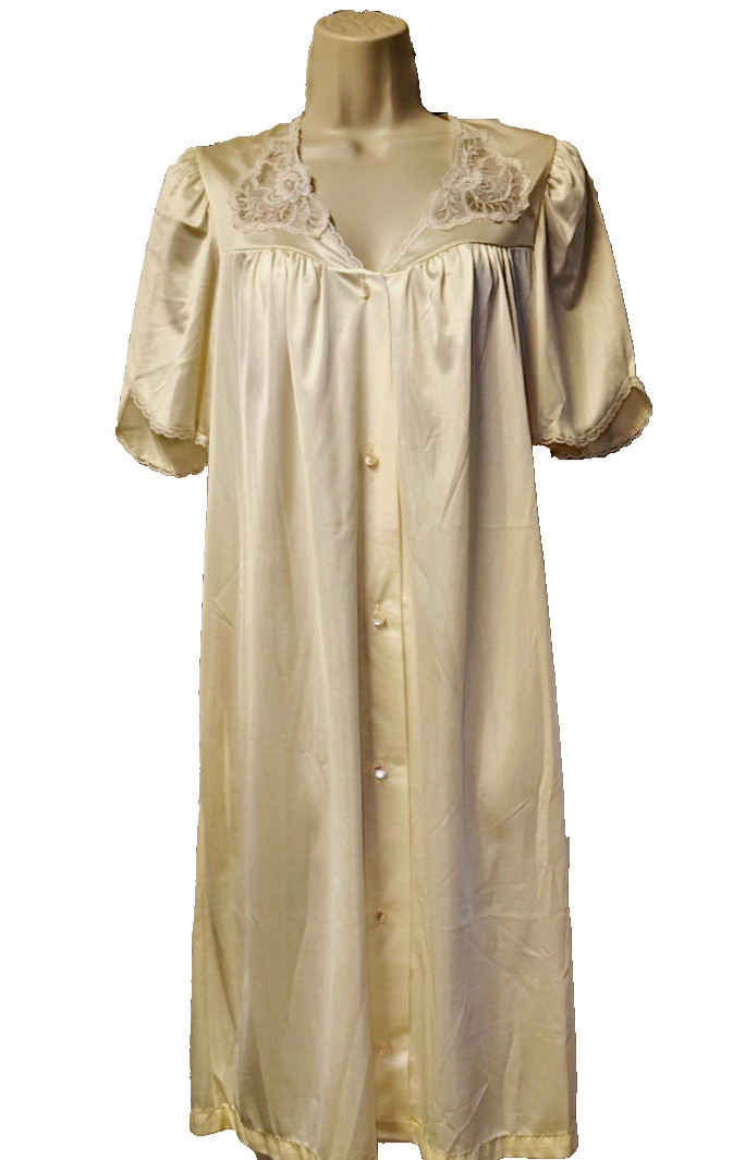 Vintage Dixie Bell Housecoat Womens M 36 Ivory Lace Button Front Pockets USA