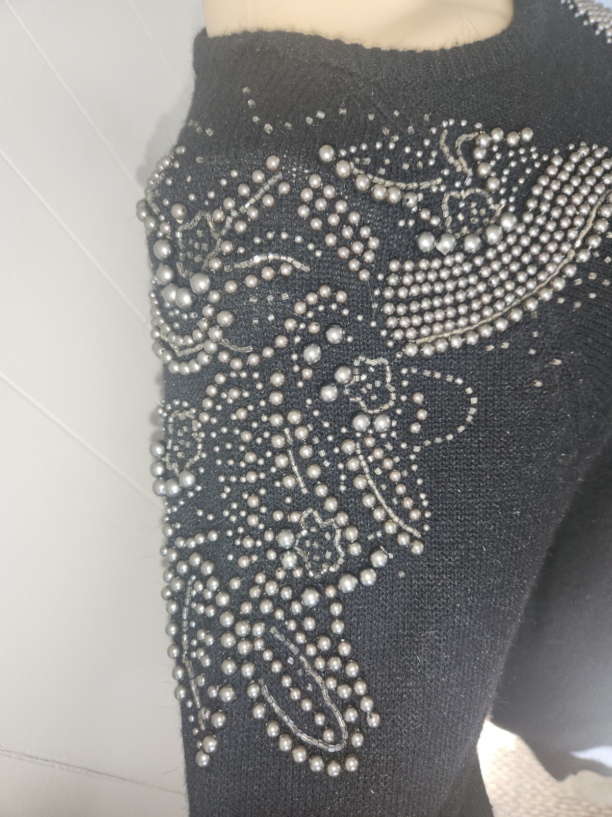 Rauol dress Pearl Beaded Sleeve Sweater Black Size S oversized vintage casual