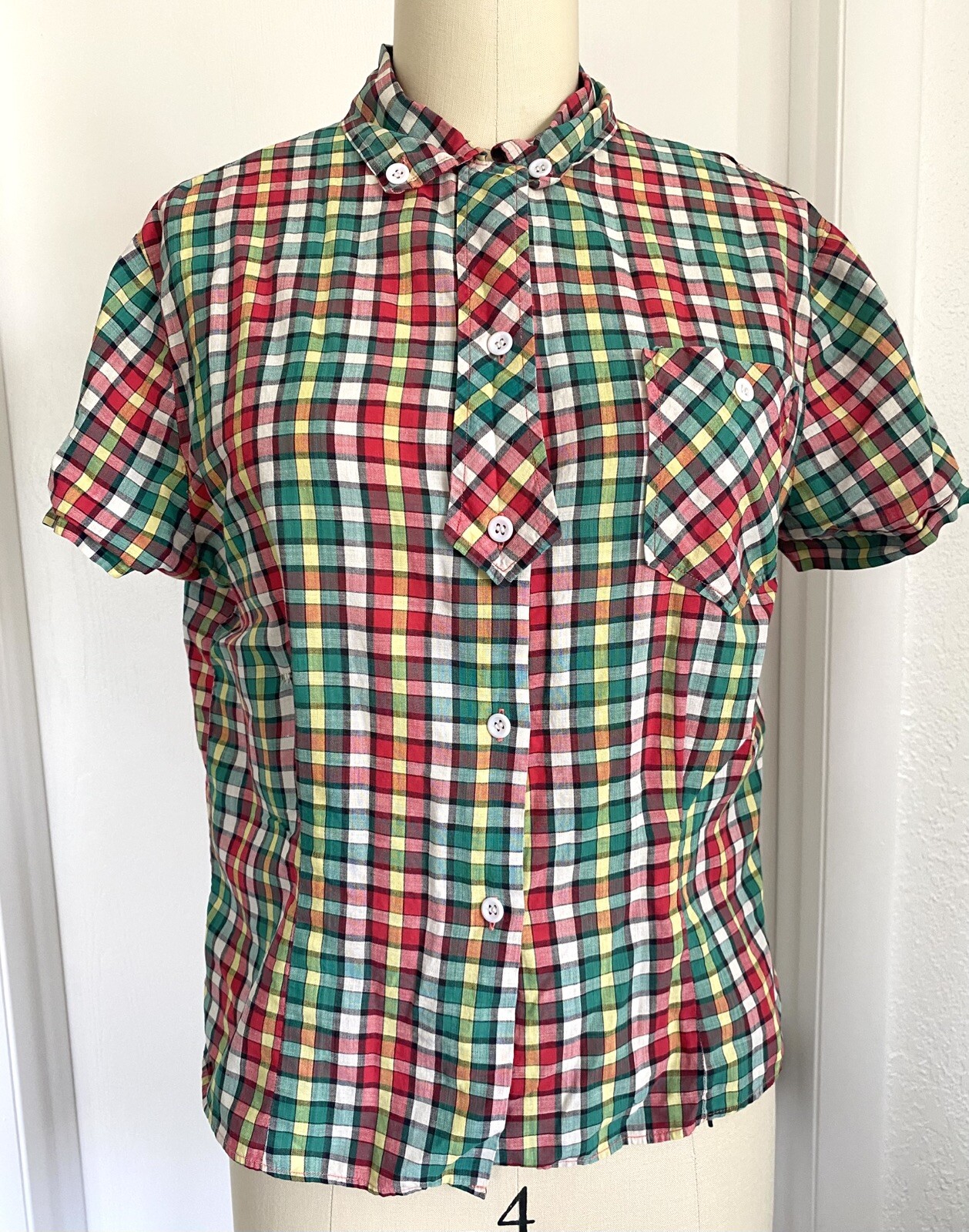 Vintage 40s 50s Shirt Women Medium Cotton Loop Collar Pinup Rockabilly Retro