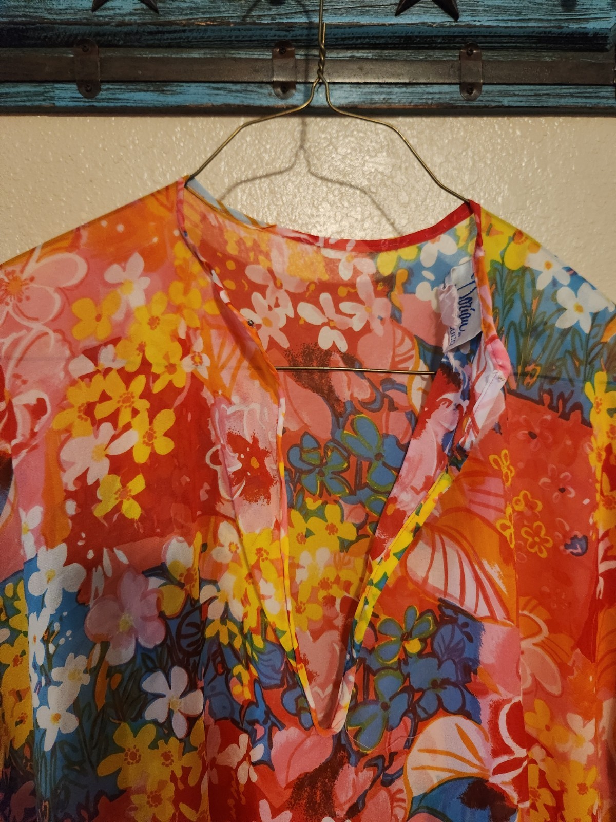 Vintage 60s Mod Bright Floral Print Kaftan Mumu Hippie Dress By Leo Naroucci HTF