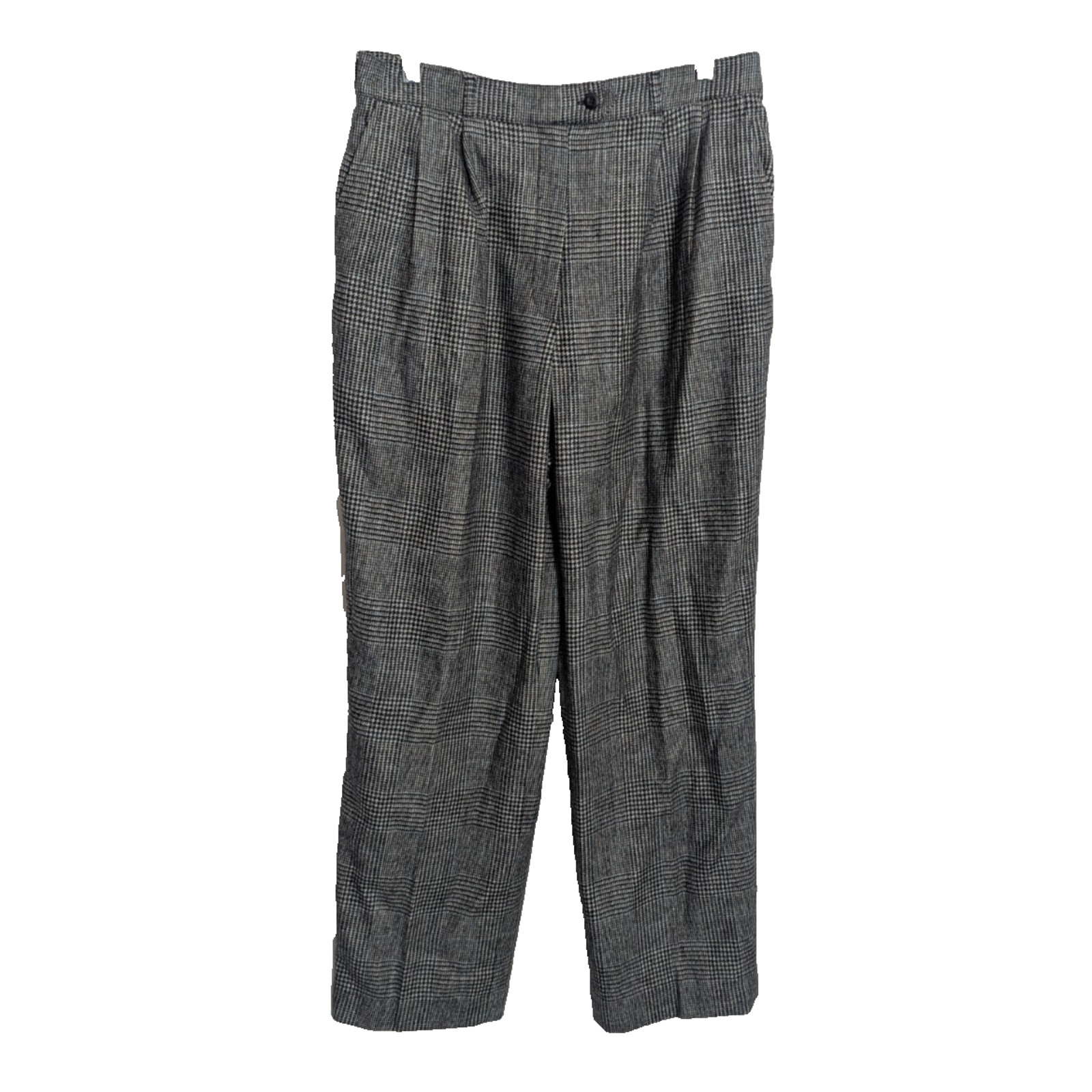 Vtg Bill Blass Gray Plaid Wool Pleated Pants Sz 14 31W 29L Z1 Academia Preppy