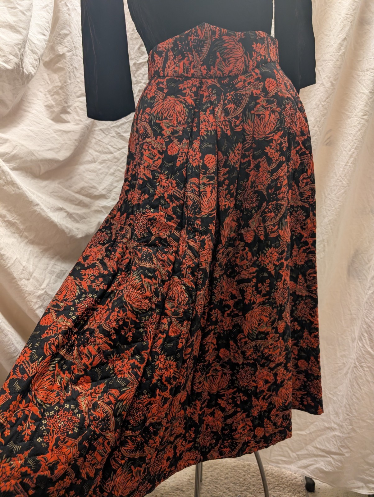 Vtg 50s Red & Black Skirt By Hobbies for Lorch of Dallas & 40s Velvet Top S/M