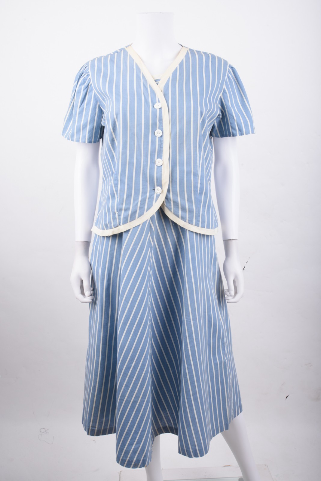 Vintage Palmsy Fashion Womans Sundress + Blazer set Secretary Blue Stripe M L