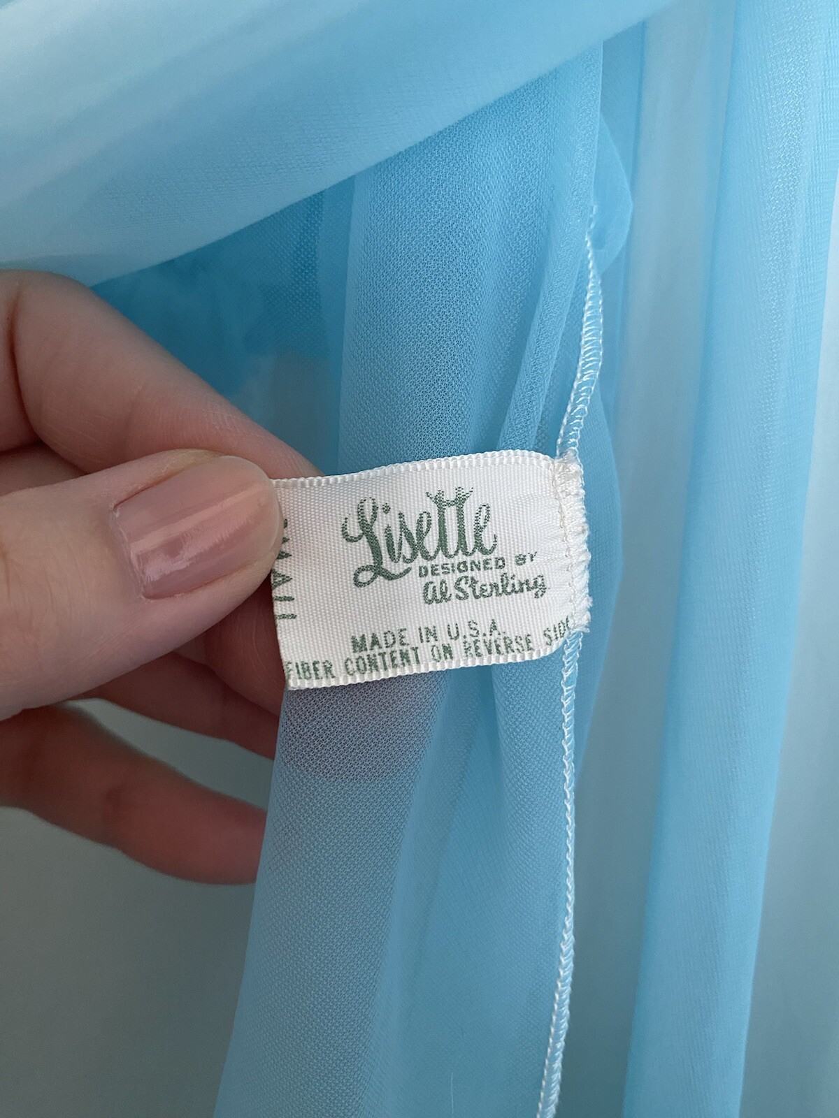 Vintage Lisette Al Sterling RARE Gown Peignoir Set Sky Blue Nylon Coquette Small