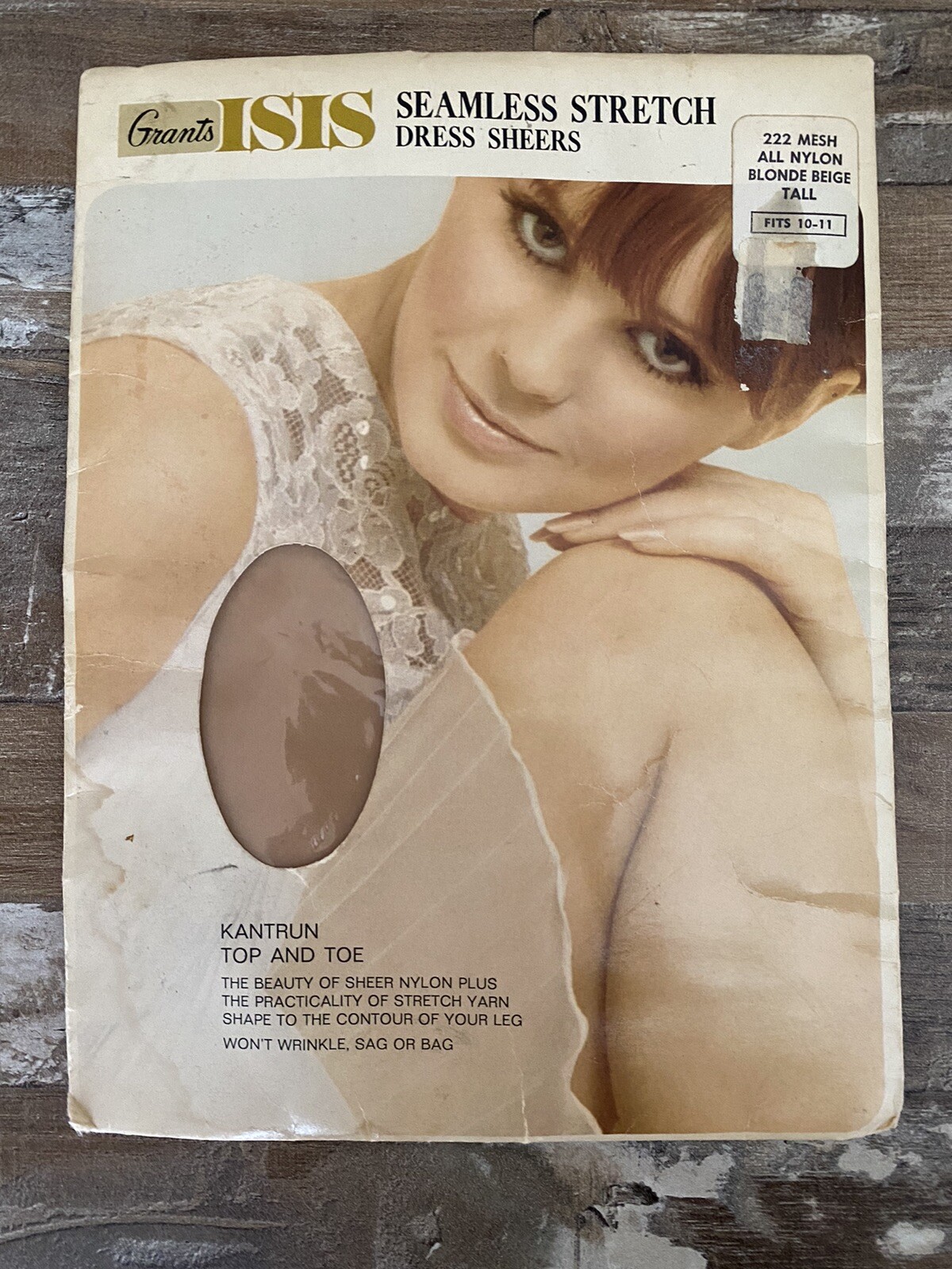 Vintage 60s Isis Seamless Stretch Dress Stockings 10-11 Tall Blonde Beige