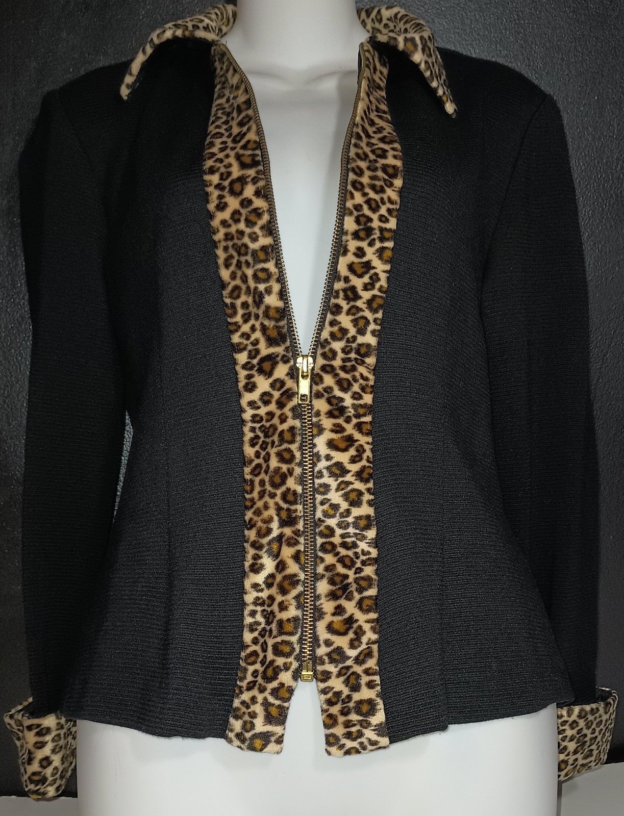 Vtg D. J Summers 80s Y2K Cheetah Leopard Print Zip Up Collared Jacket Top 🥀