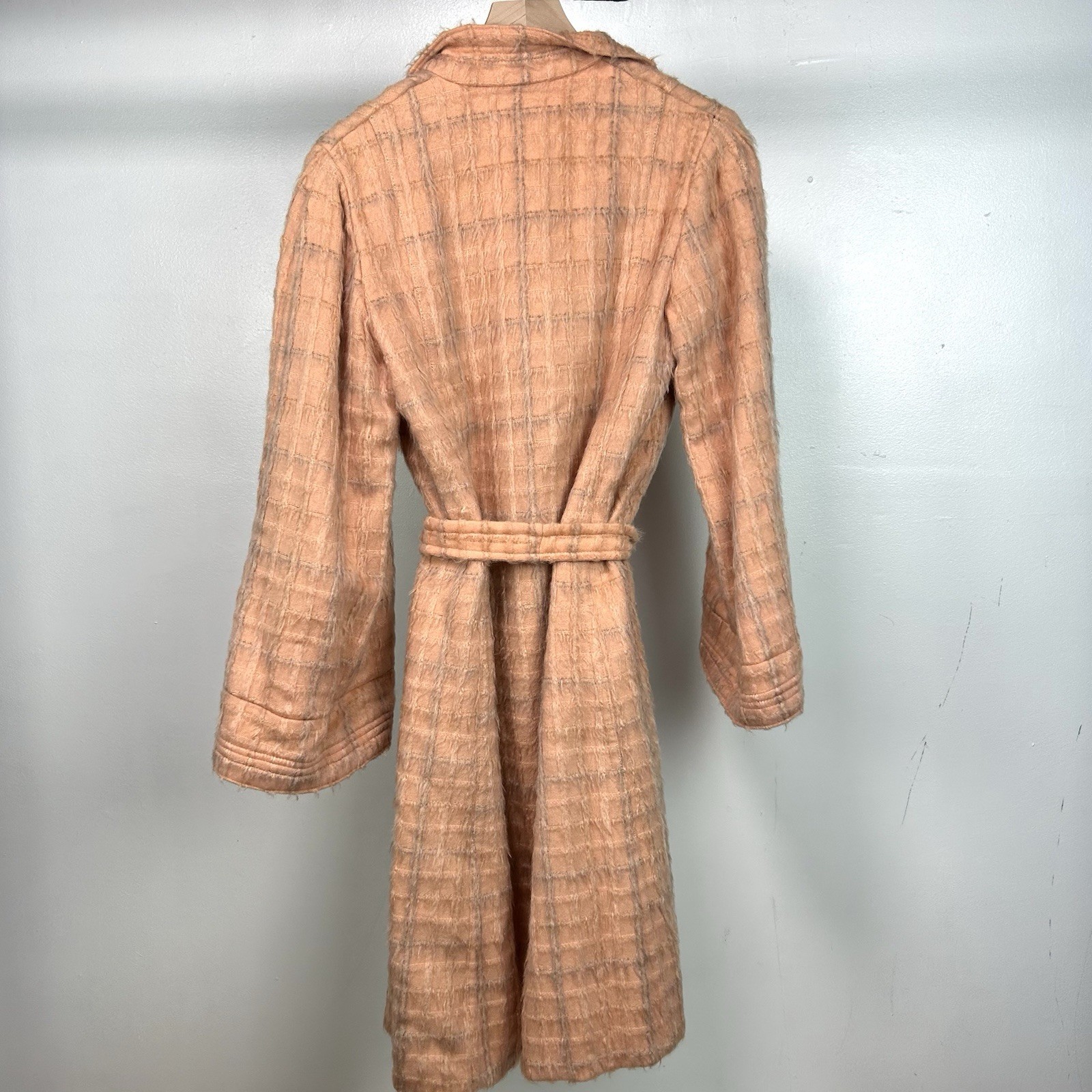 Vintage 60s 70s Pink Plaid Trench Coat Retro Mod Tartan Check Small Robe