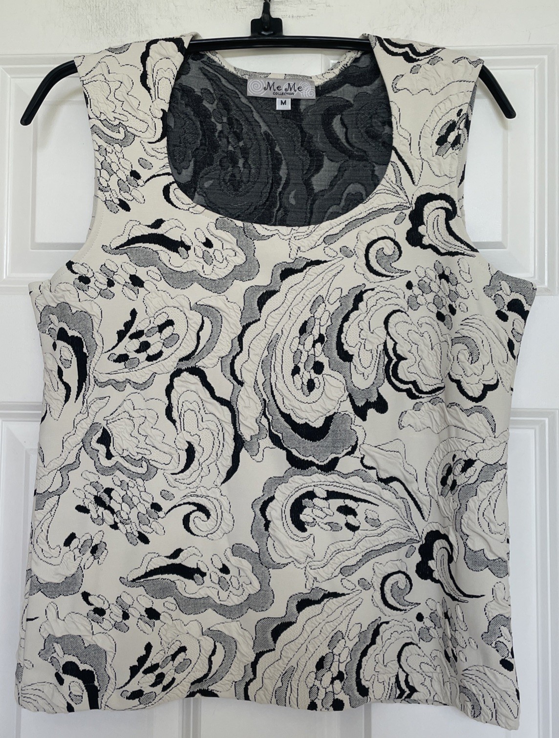 Vtg Me Me Black Jacquard Paisley Set Size M 3/4 Sleeve Jacket Sleeveless Top