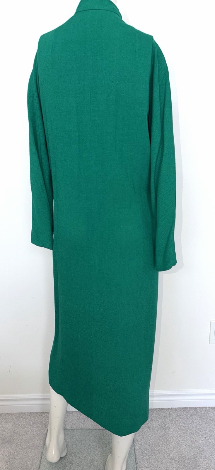 VTG 80s Pauline Trigere Bergdorf Goodman Emerald Green Maxi Textured Shirt Dress