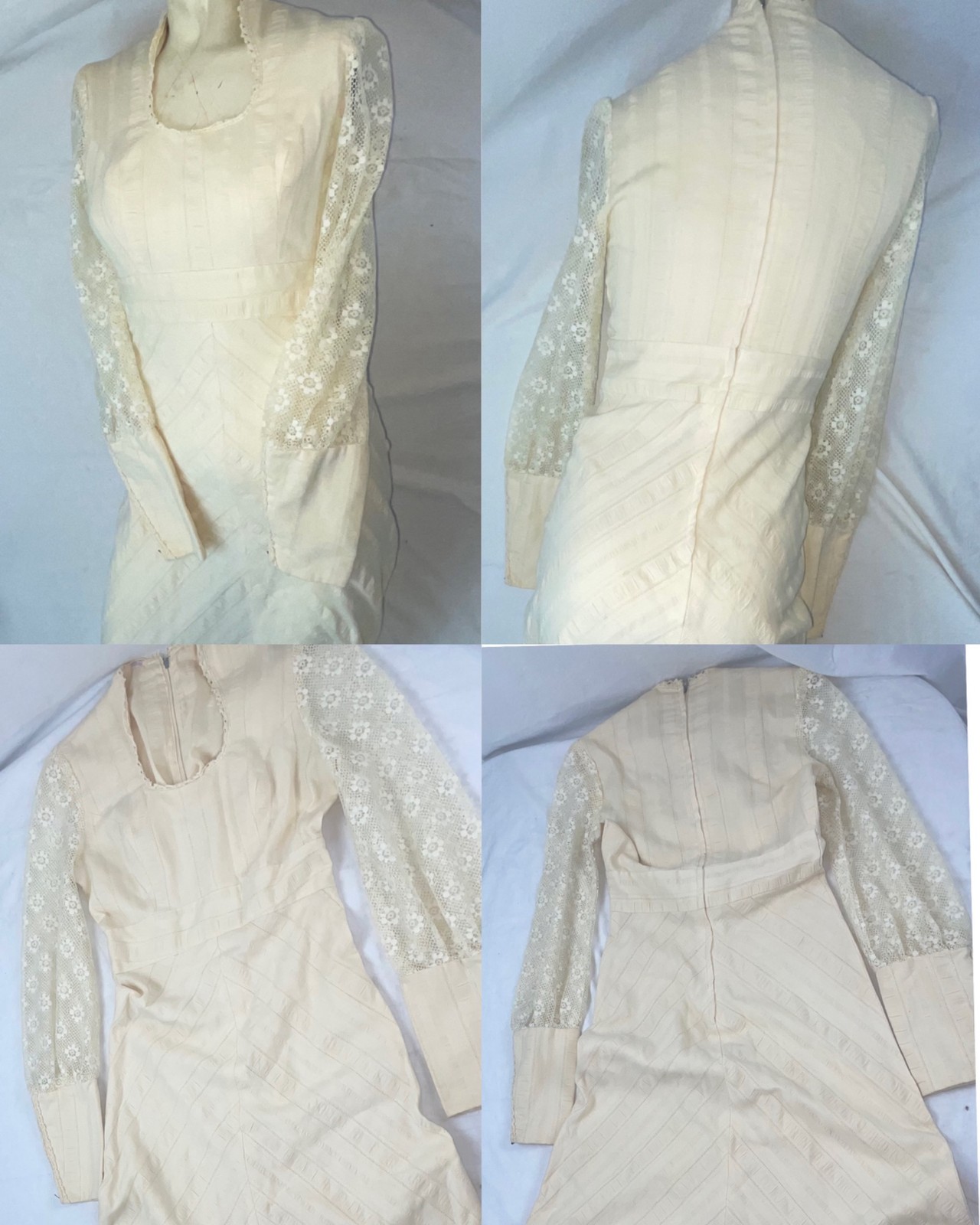 VTG WOMENS 60S RENAISSANCE PRINCESS WHITE LACE LONG SLEEVE WEDDING STYLE DRESS
