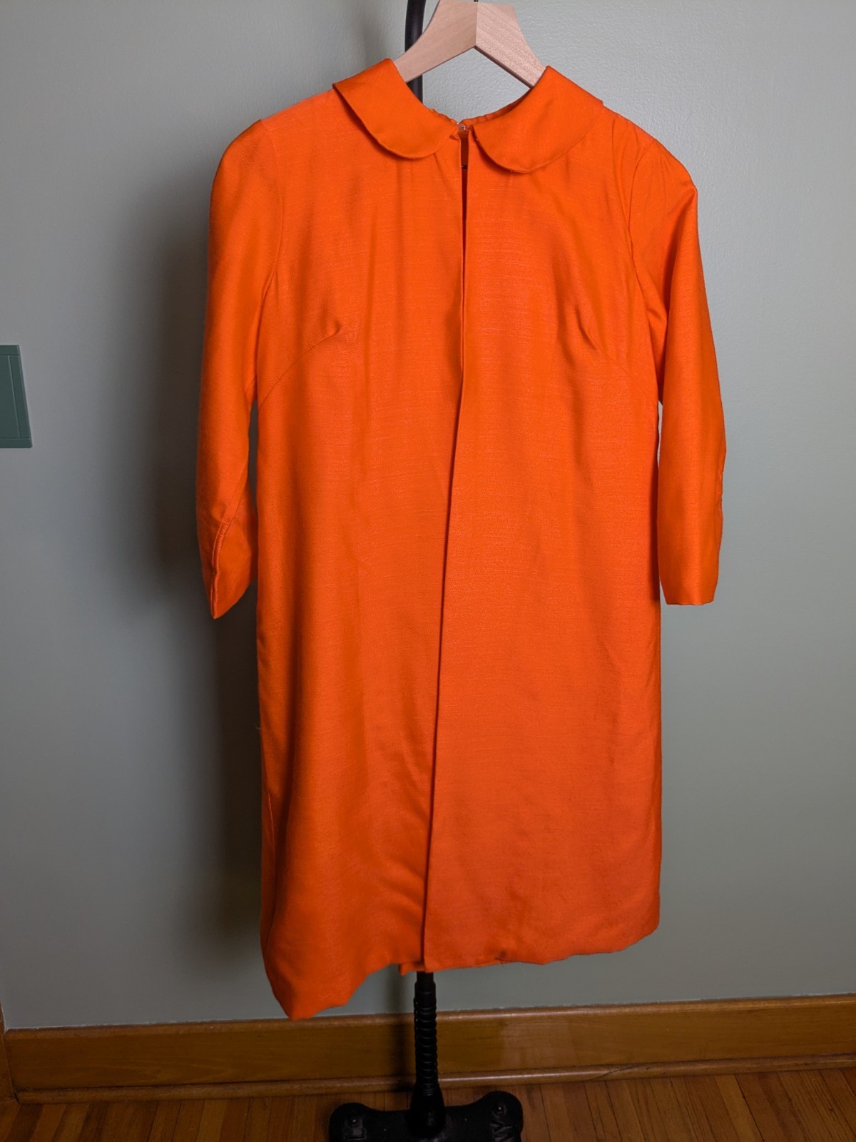 Vibrant Orange Vintage Peter Pan Collar 3/4 Spring Jacket And Wiggle Dress Set