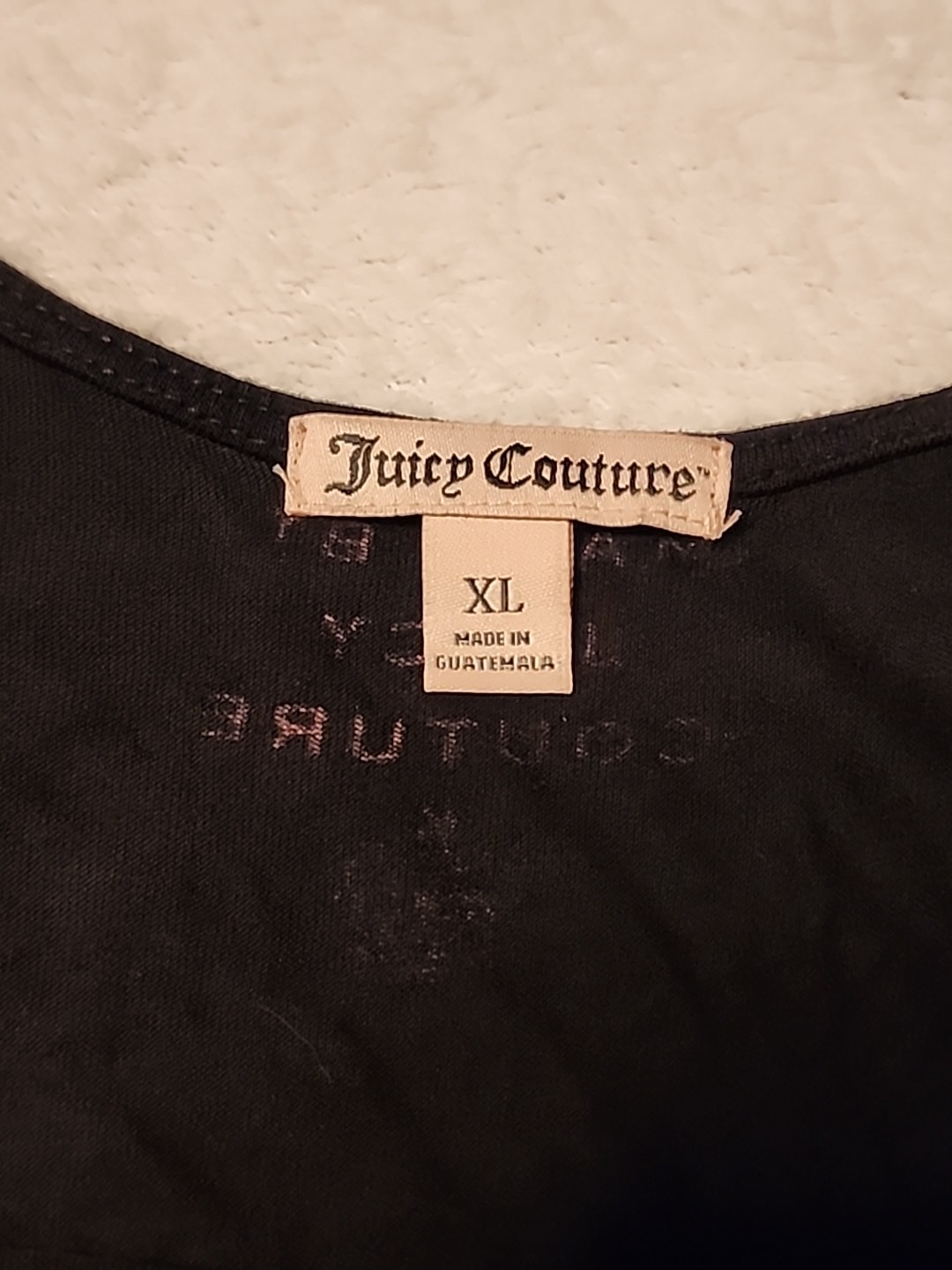 Y2K Vintage Juicy Couture Black Top Shirt XL Pink Crest Logo Bling
