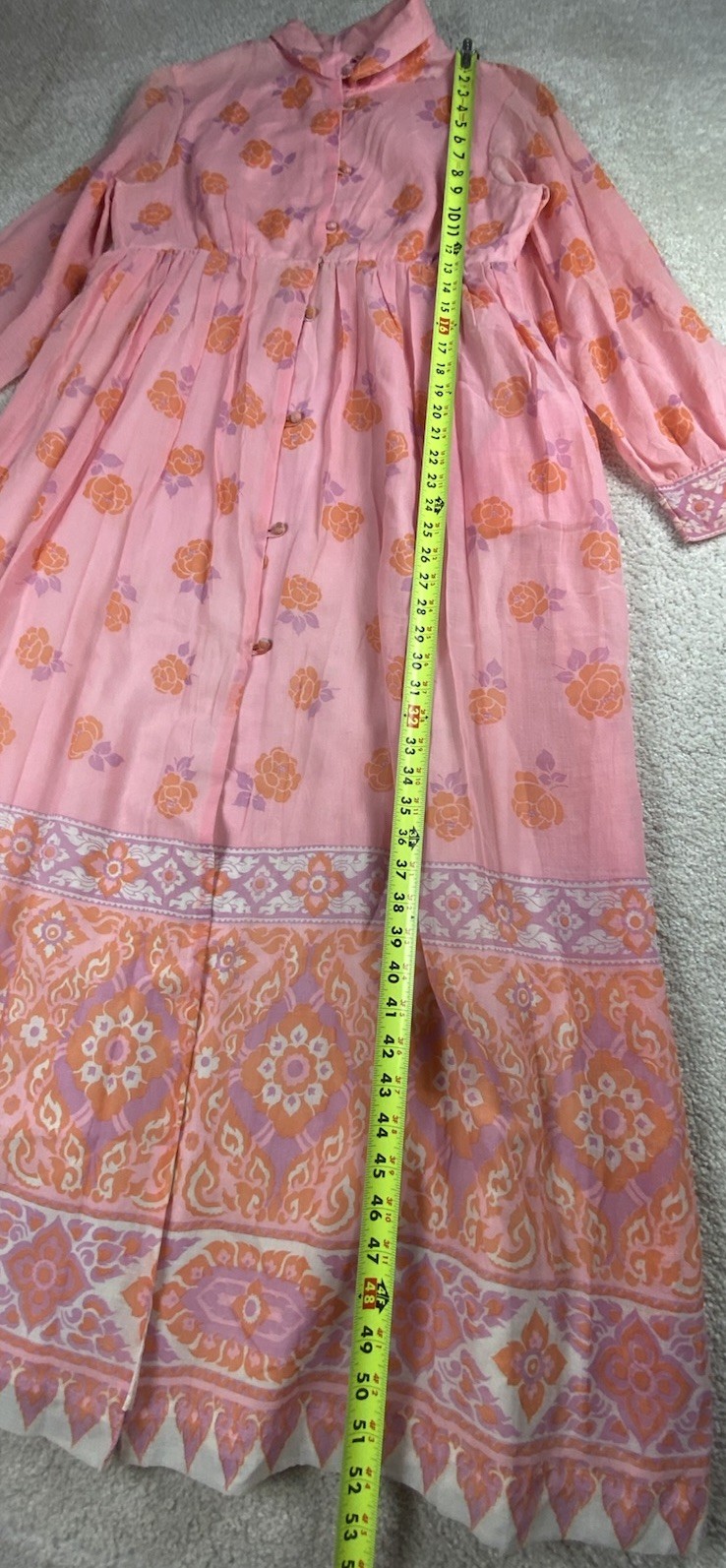 VTG Gilligan O’Malley Nightgown Robe M High Neck Long Sleeves Pink Floral Cotton