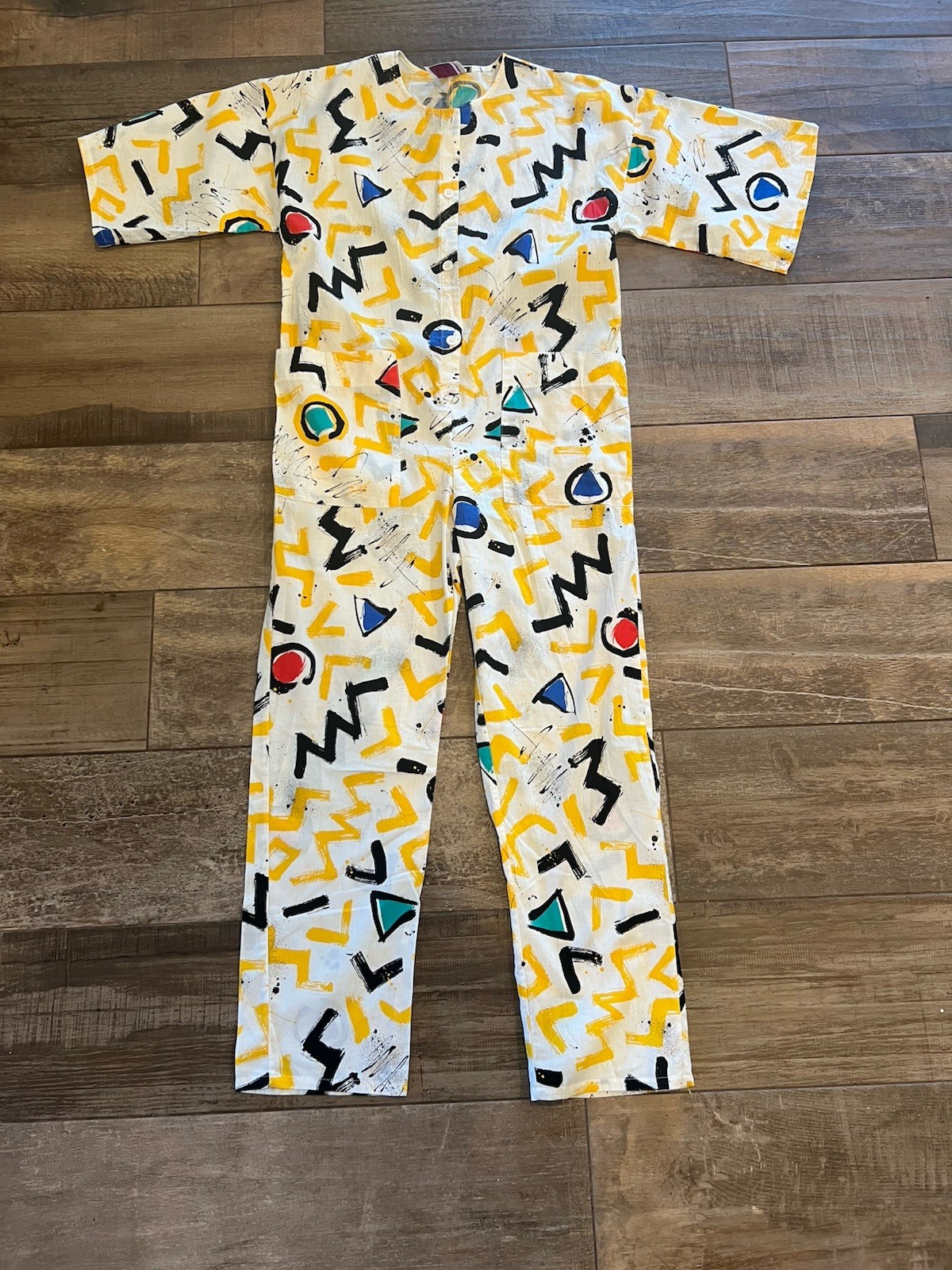VTG 1980s Clovis Ruffin Boutique Paint Splatter Abstract Jumpsuit P/S New Wave