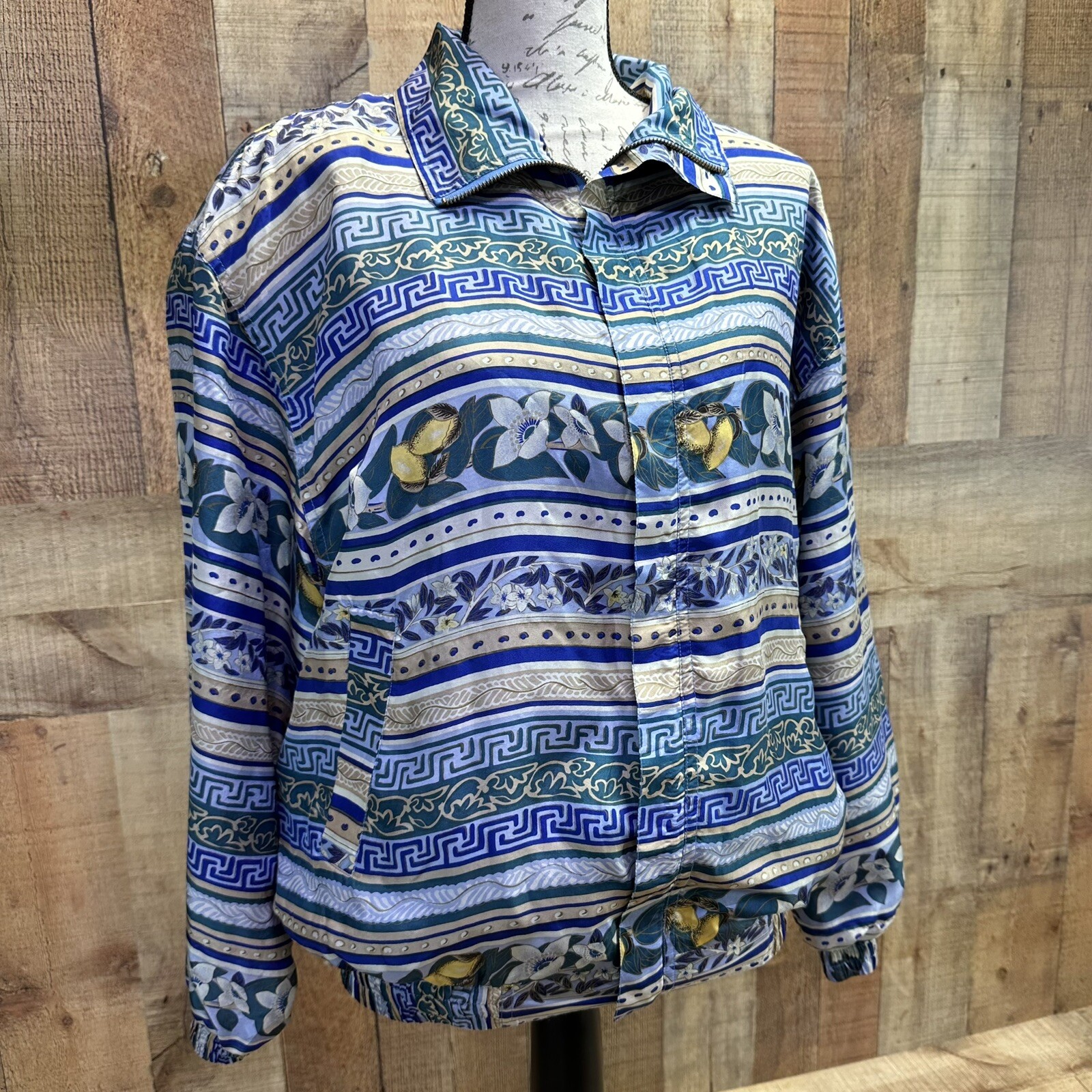 Vintage 80’s Jacket Pure Silk Abstract Fuda International Amazing Print Sz M