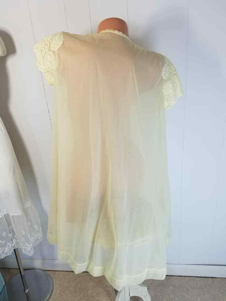 Vtg 60s Yellow Chiffon Robe Peignoir Gossard Artemis Petite S M L bust 42