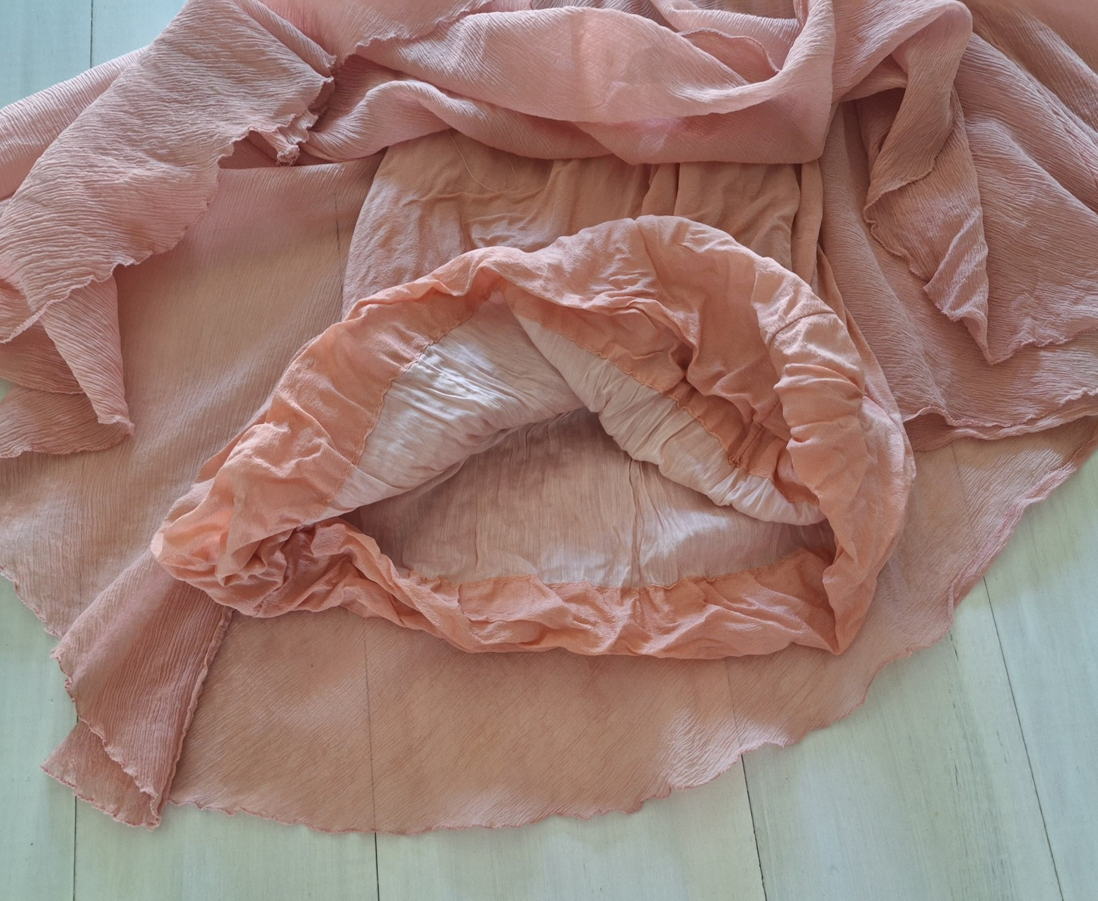 Antique 1930s Peach Chiffon Dress Rosette Trim Flutter Sleeve AS IS Art Deco