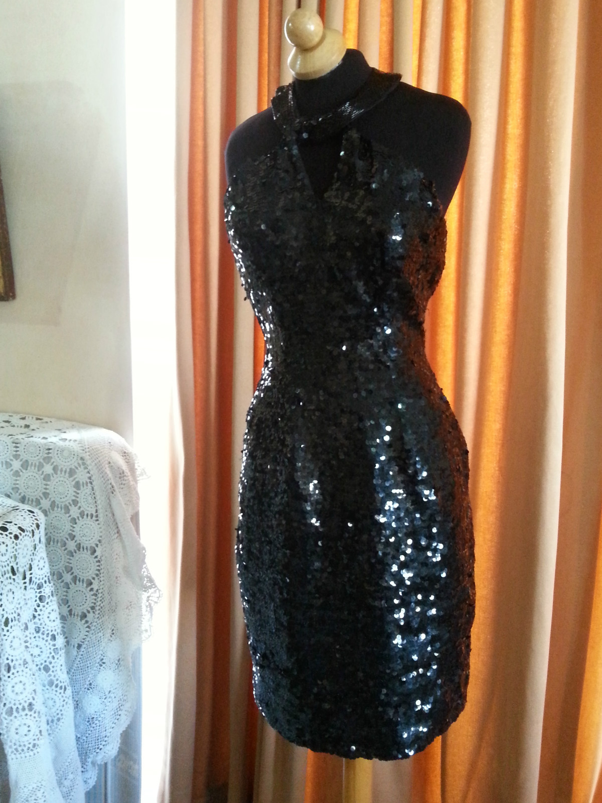 VTG 80S SEQUIN SHO MAX ORIGINALS black trophy PARTY COCKTAIL MINI DRESS SZ S