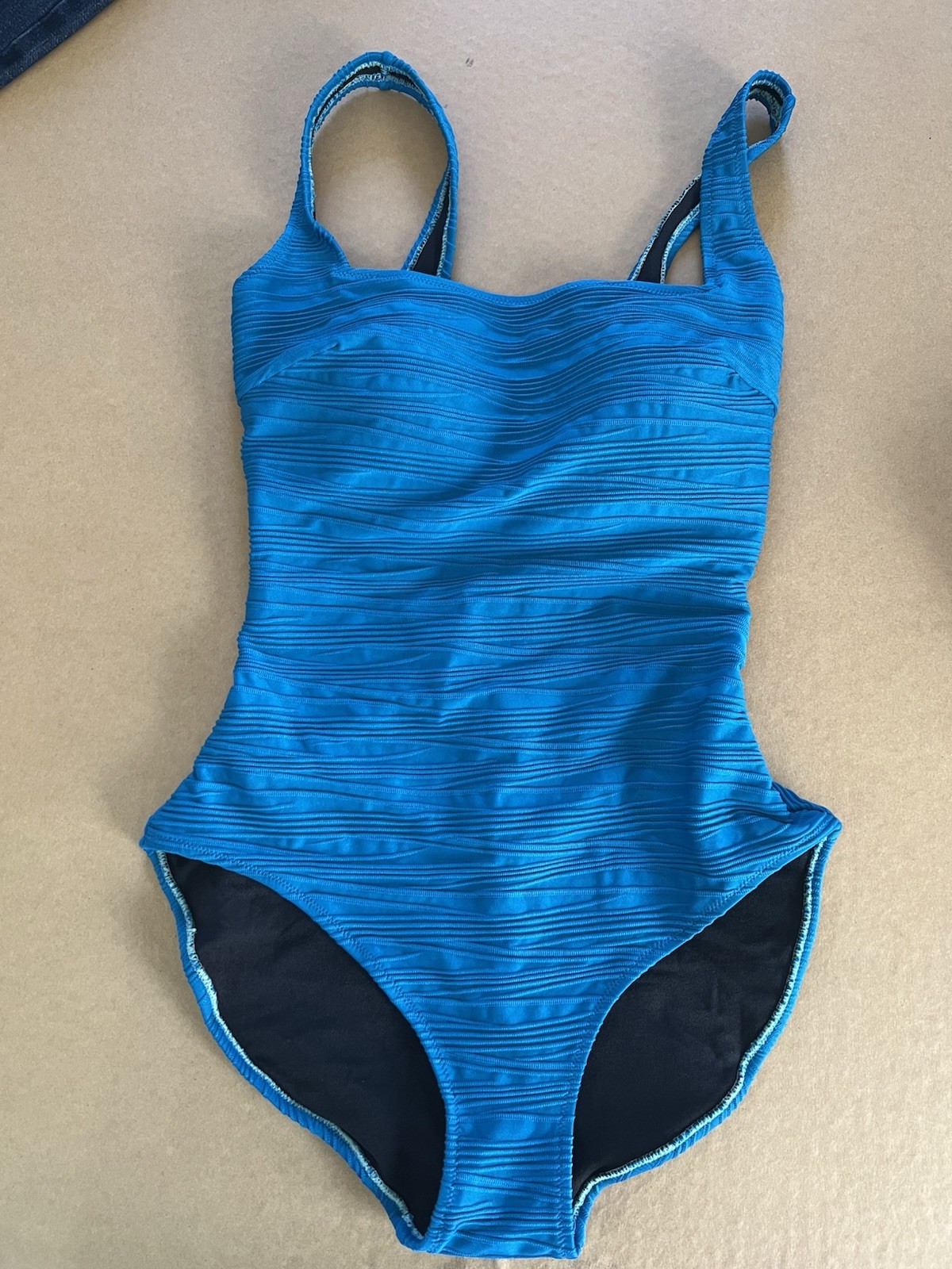 Gottex Swimsuit New Tags High Cut One Piece Lined Blue Vintage Ruched Size 14