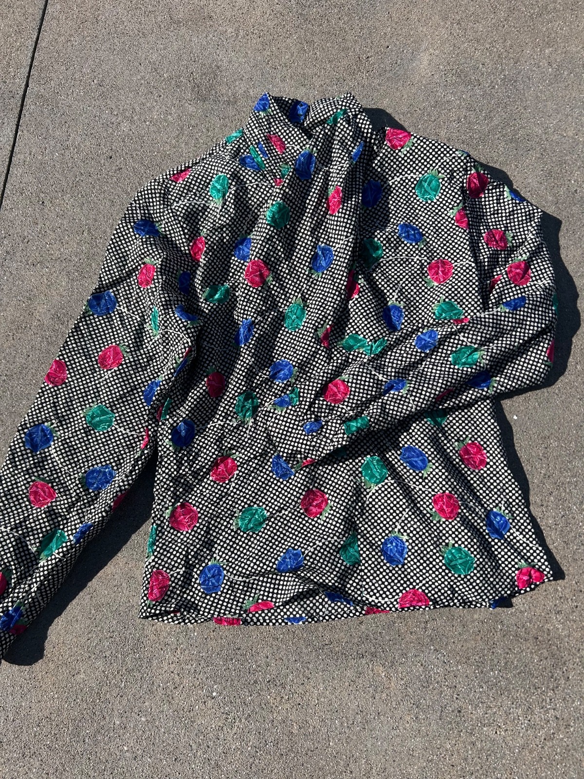 80s Vtg Polka Dot & Roses Blouse Erena By Irene Koekig Sz Small / Medium