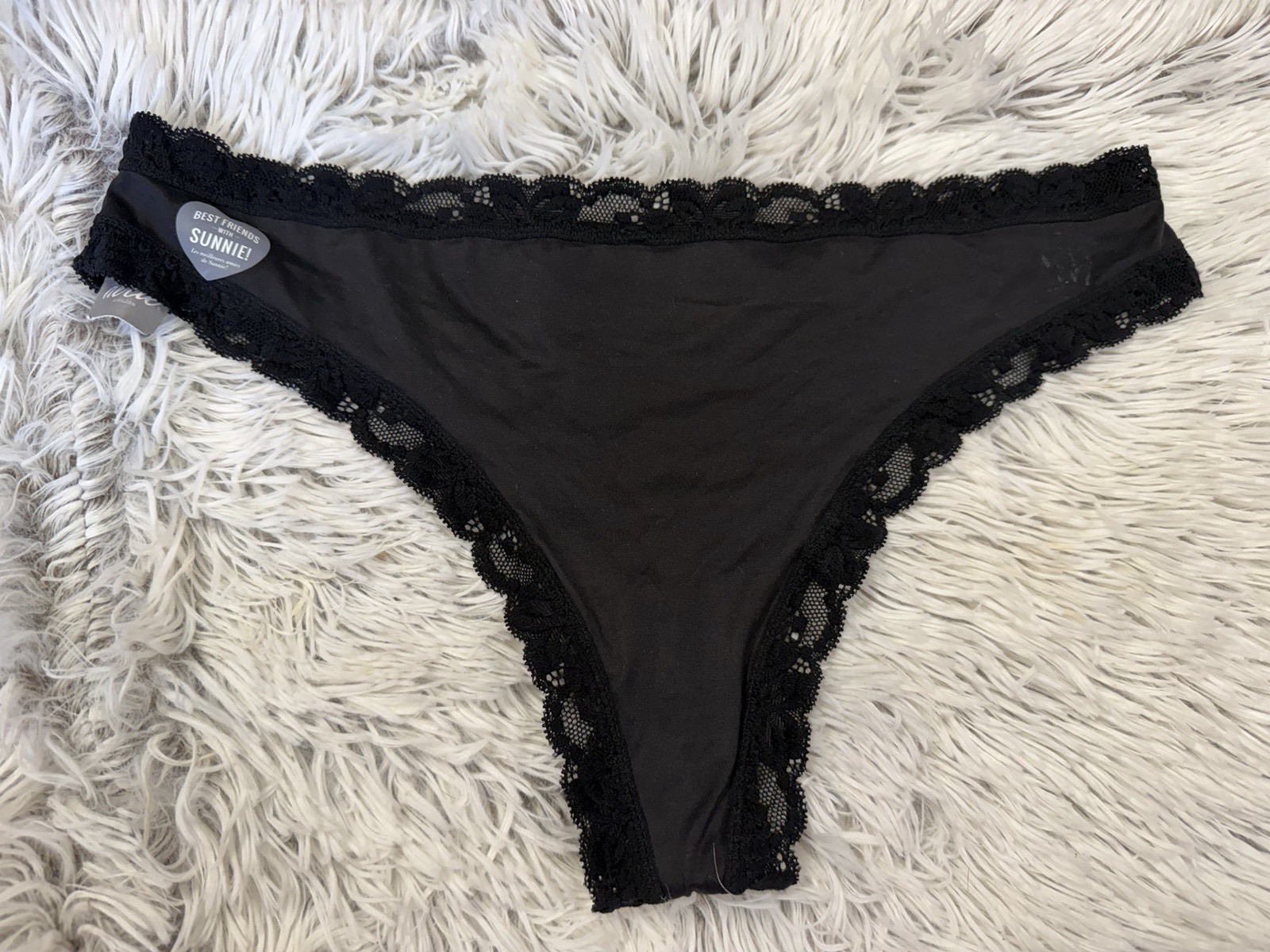 Nwt Women Aerie Tanga Signature Trim Black Lace Thong Low Rise Panty Sz X-Large