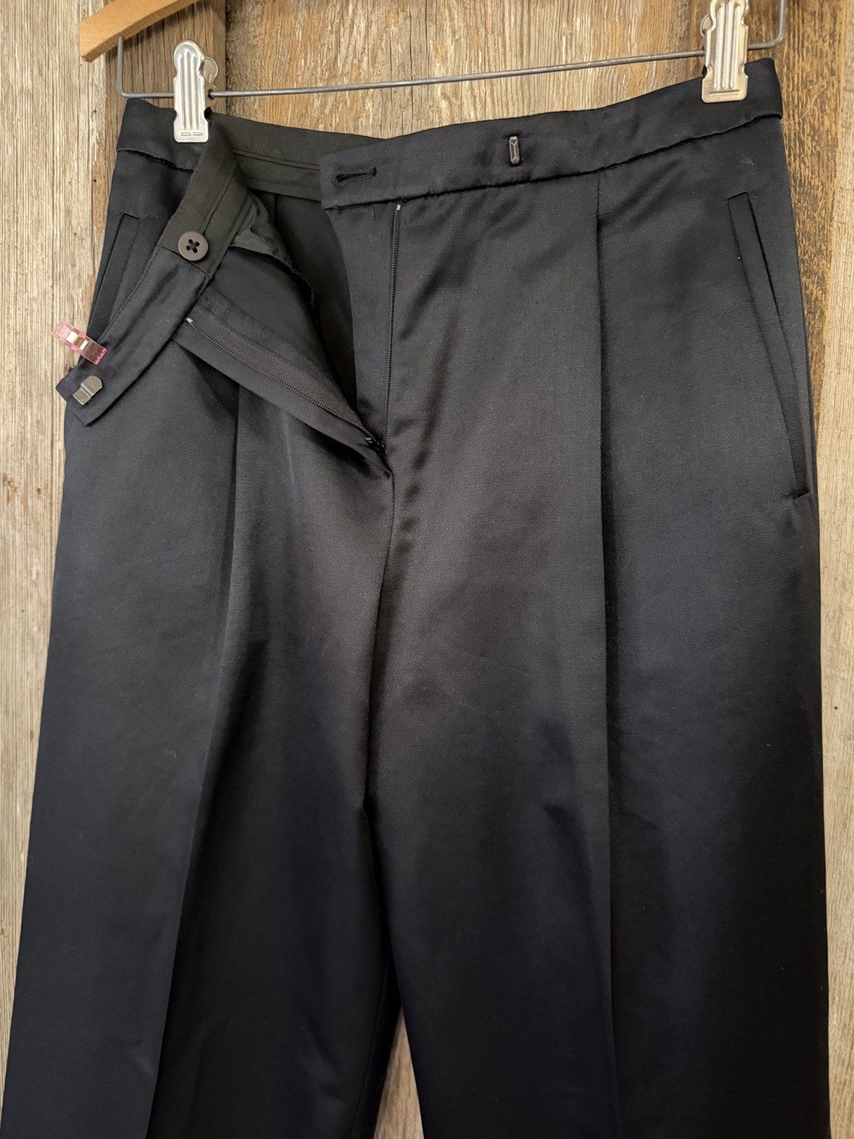 NWT $445 VTG Armani Collezioni Silk Wool Black Pleated Trouser Pants Raw Hem 4
