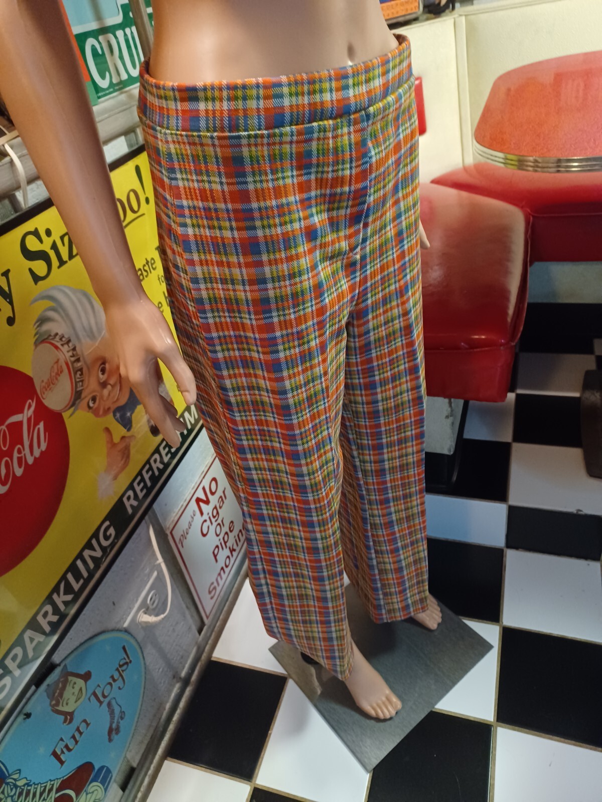 True Vintage Mid-century 1960s 1970s Funky Plaid Polyester Pants Sears MCM Mod
