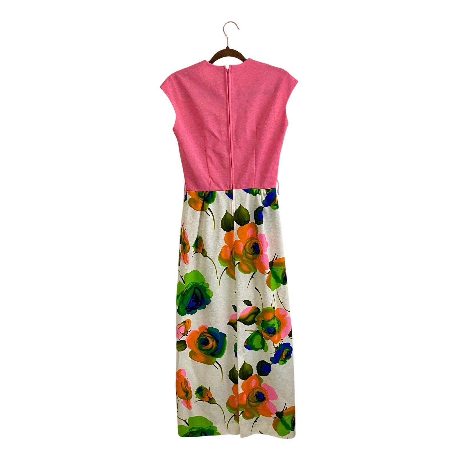 Vintage 60s 70s Stoner Square Nelly Don Mod Floral Maxi Dress Pink Union Made