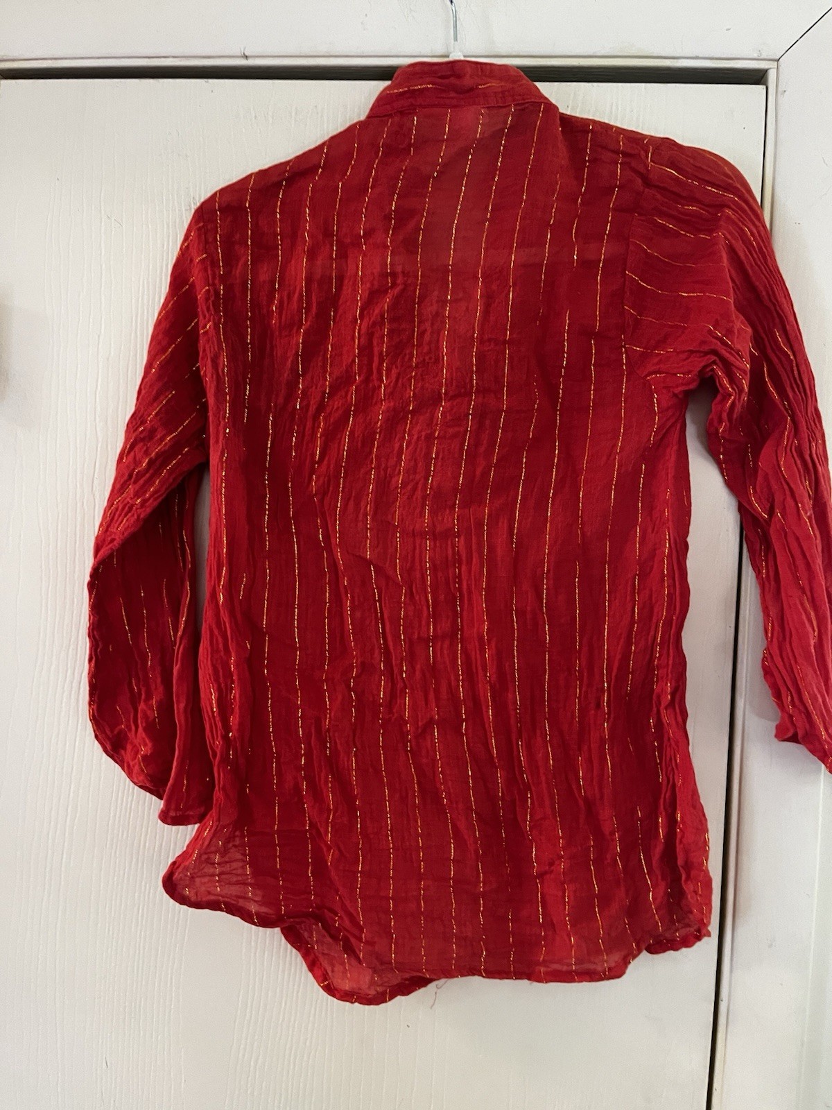 VTG 70s Indian Gauze Metallic Thread Cotton Hippie Festival Flare Sleeve Top Xs