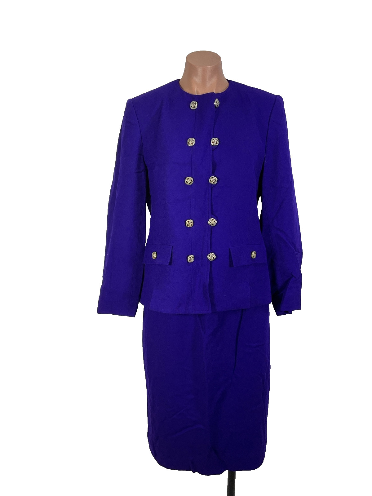 Vintage Herbert Grossman Wool Skirt Suit 2-Pc Set 6 Royal Purple Made USA
