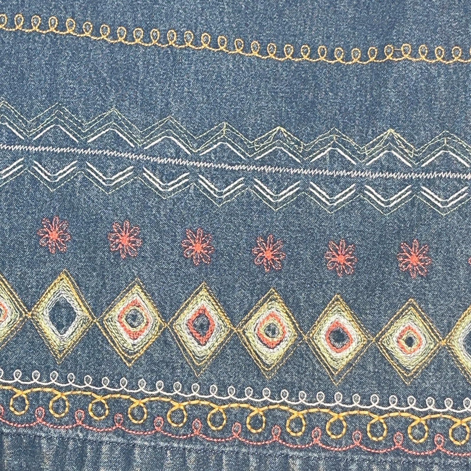 Denim & Co. VTG Modest Denim Skirt Jacket Outfit Set 1X Grannycore Embroidered