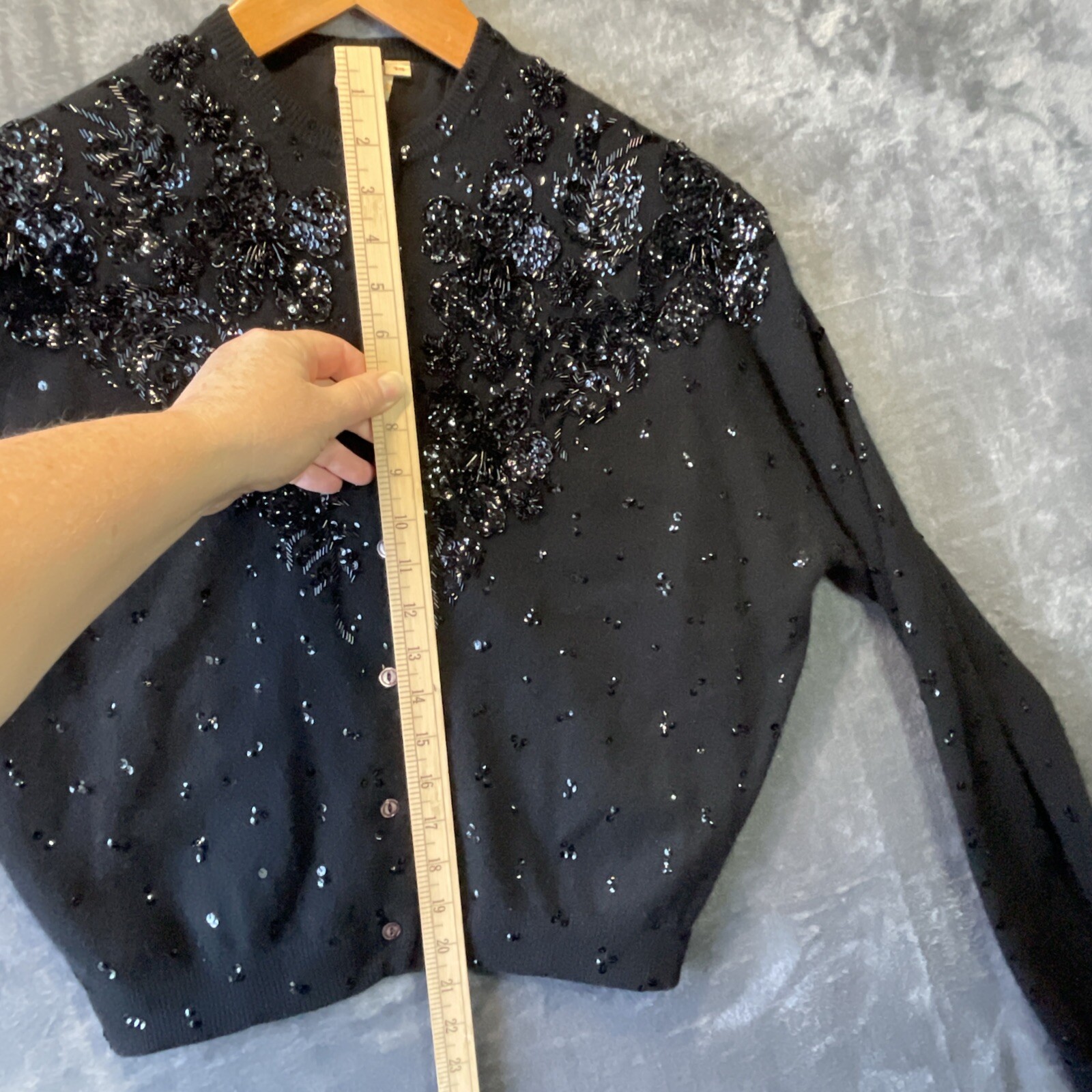 VTG Casmira Sequin Cardigan Sweater Sz 44 Classic Retro Pin Up Office Evening