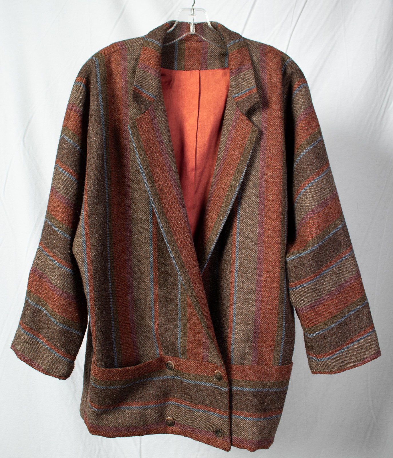 1970s Vintage Wool Tweed Dolman Sleeve Jacket Drop Waist Brown Orange Fall L