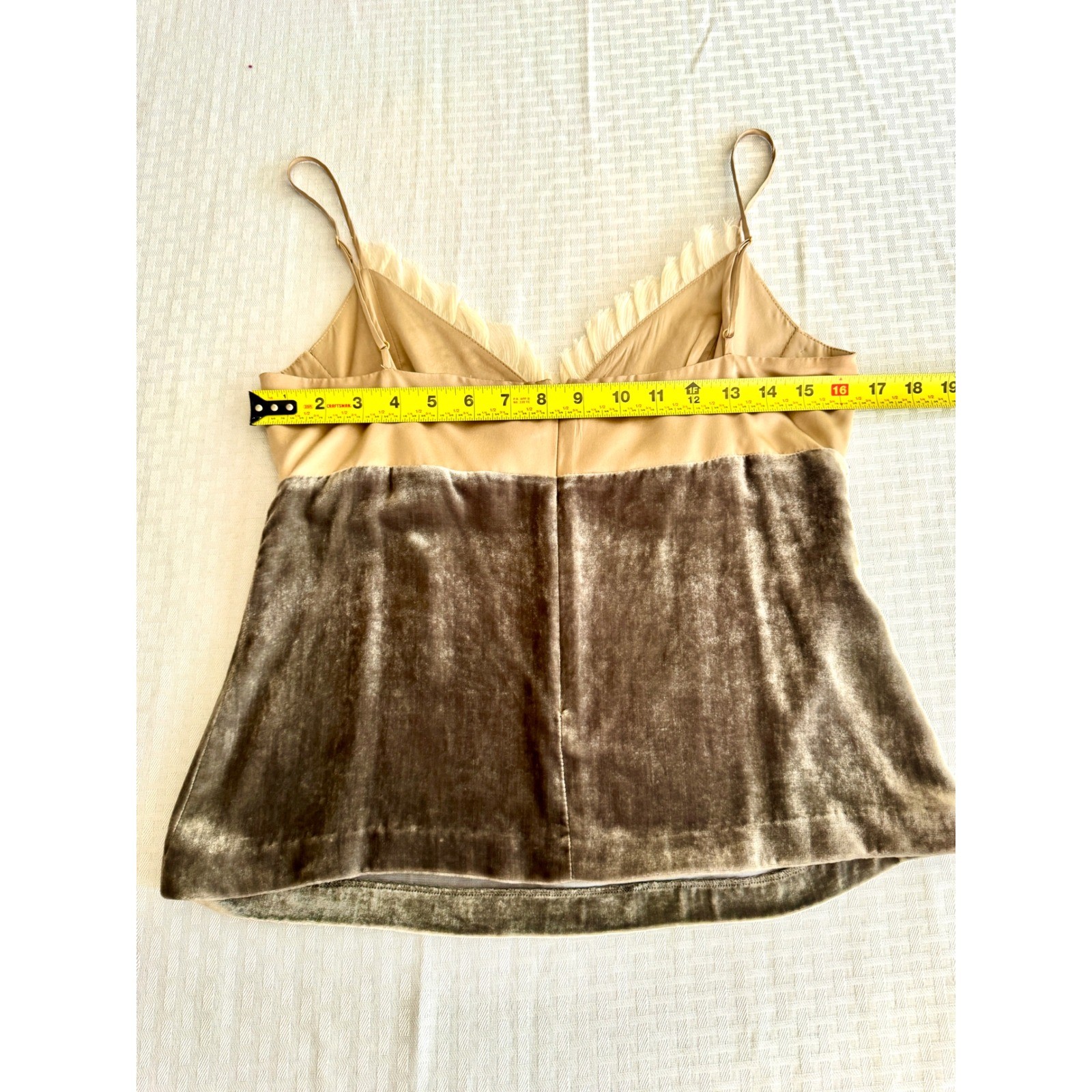 Intuitions Vintage 90s Silk Velvet Beaded Camisole Top Champagne Olive Size 6