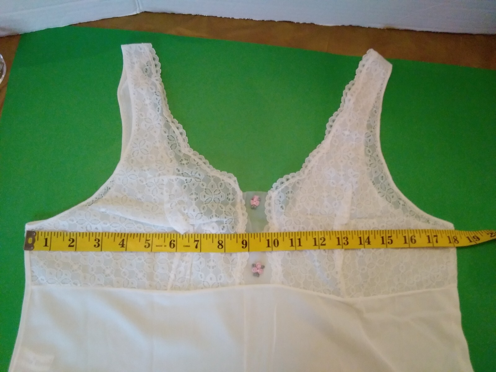 Womans Vintage Full Slip Dress Chemise European SZ L White Full Lace Bodice
